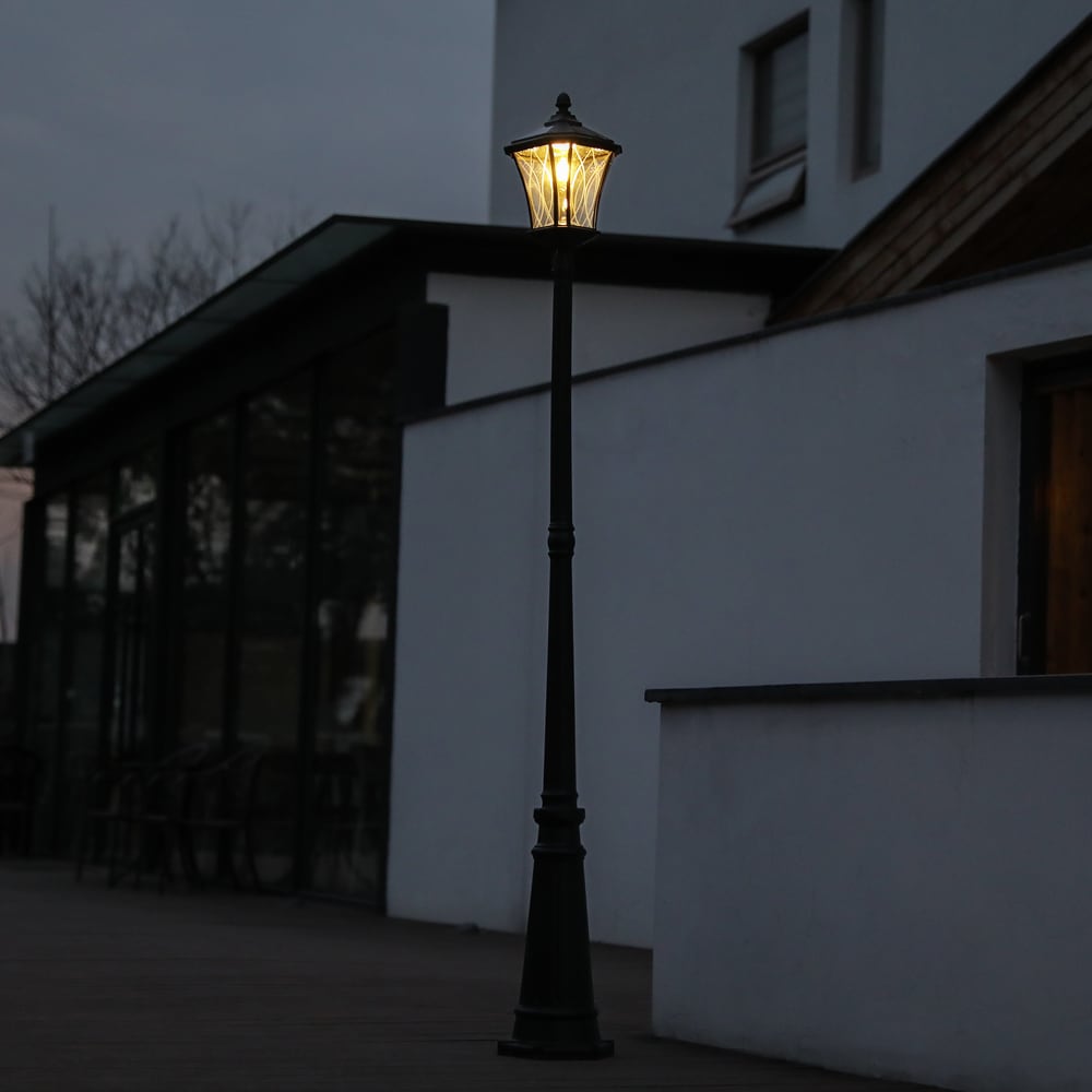 Black Matte Aluminum Solar LED Lamp Post with Clear Glass