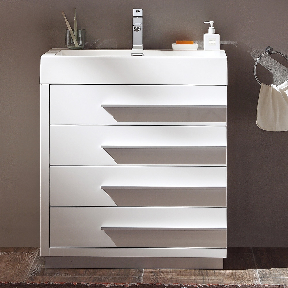 24-Inch Glossy White MDF Freestanding Vanity with Acrylic Sink