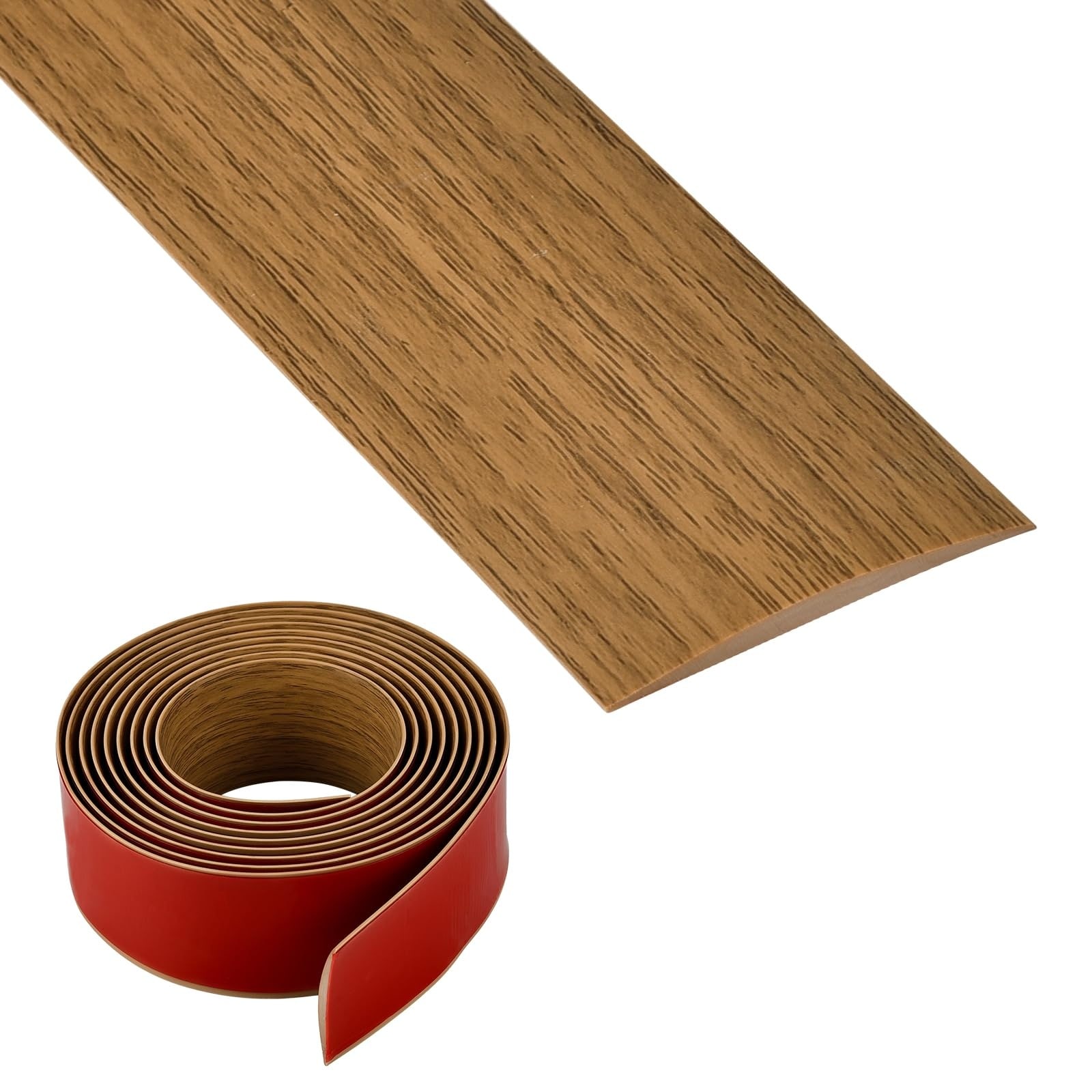 Phyfalip PVC Floor Transition Strip 1 Roll Self Adhesive Vinyl Laminate Threshold Strip 2 inch Wide x 10 Feet Brown Wood Grain for Doorways Carpet #LPF0502V04