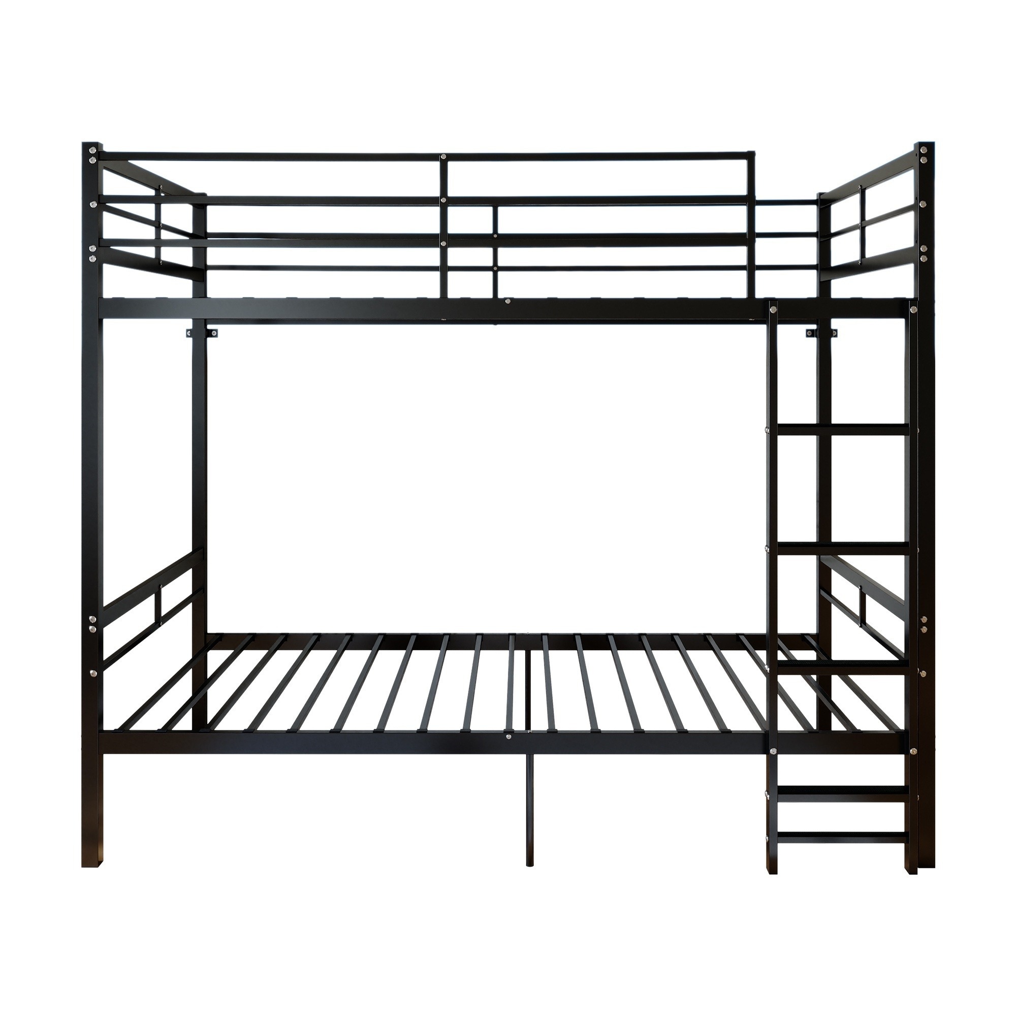 UOI - Twin over Twin Black Metal Bunk Bed with Ladder and High Guardrail for Noise Free Sleep