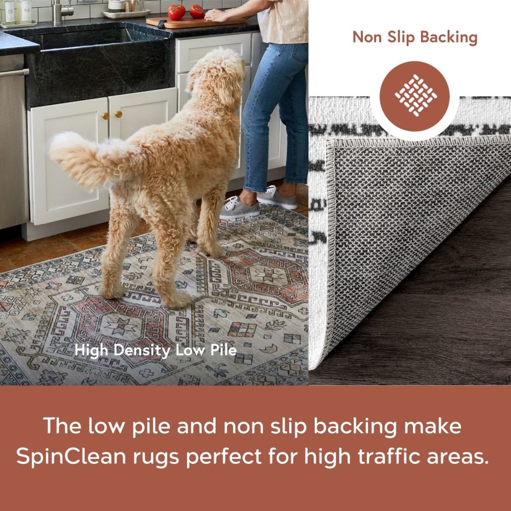 Black and White Diamond Pattern Washable 4' x 6' Rug