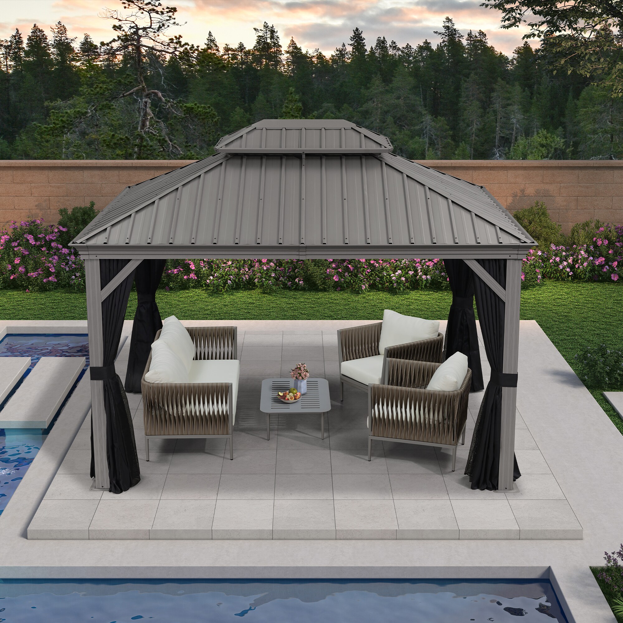 Light Gray 10' x 12' Double Roof Aluminum Patio Gazebo