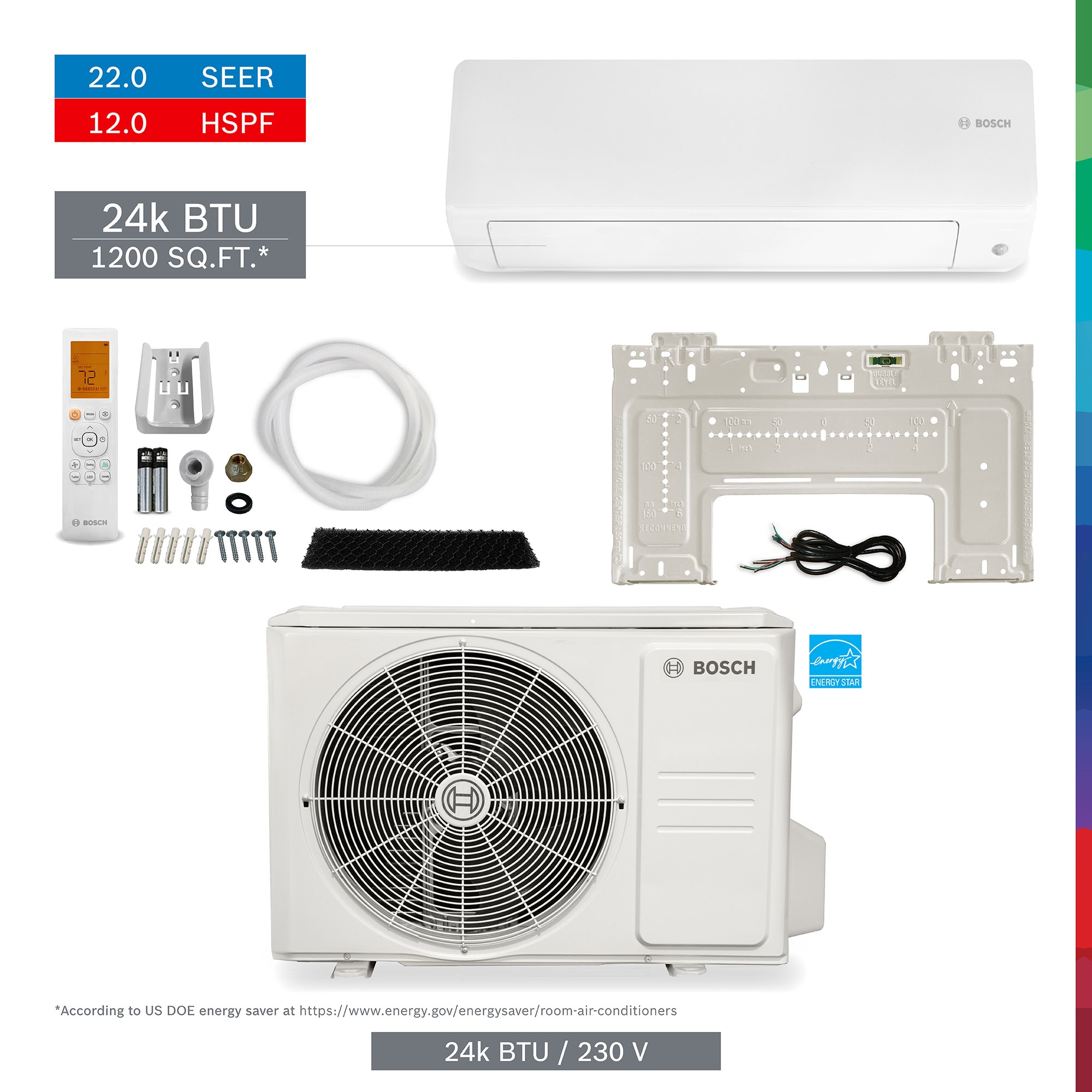Bosch 8733956682 Pro Pack Single Zone 24000.0-BTU 22.0 SEER Ductless Mini Split Air Conditioner Heat Pump Included with 230.0-Volt