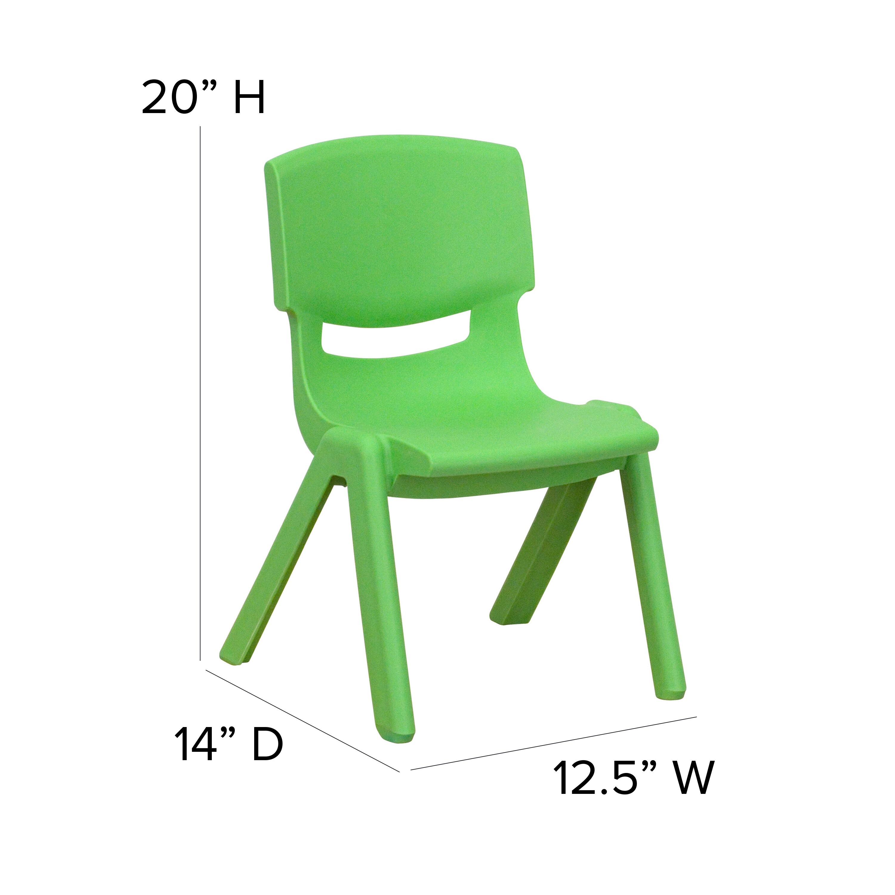 Green Plastic Stackable School Chair with 13.25 Seat Height Flash Furniture 6 Pk 