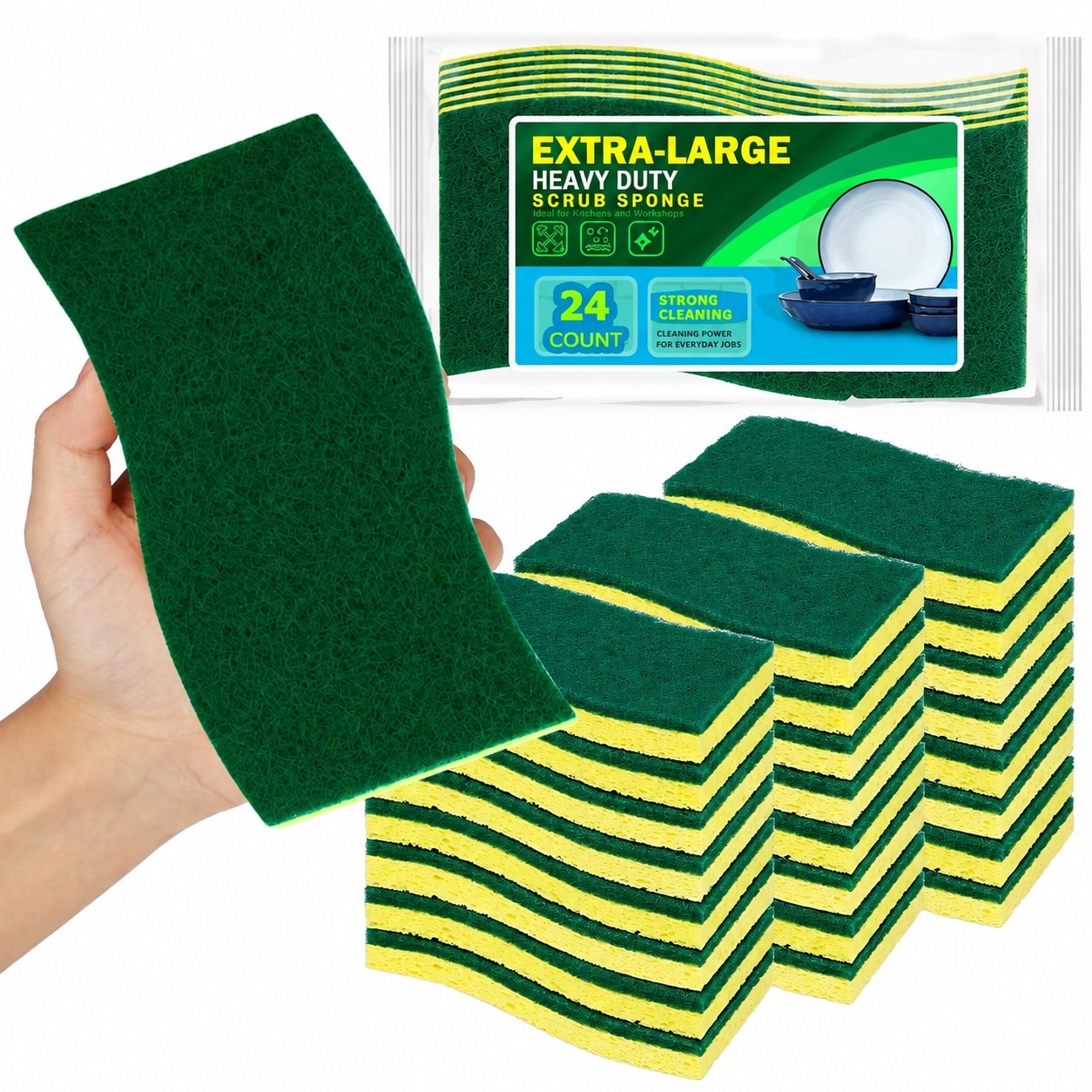 KIWDZFU  Extra Large Scrub Sponges 24 Count Heavy Duty Dual Sided Cleaning Pads for Kitchen and Household Use durable home and garden accessory