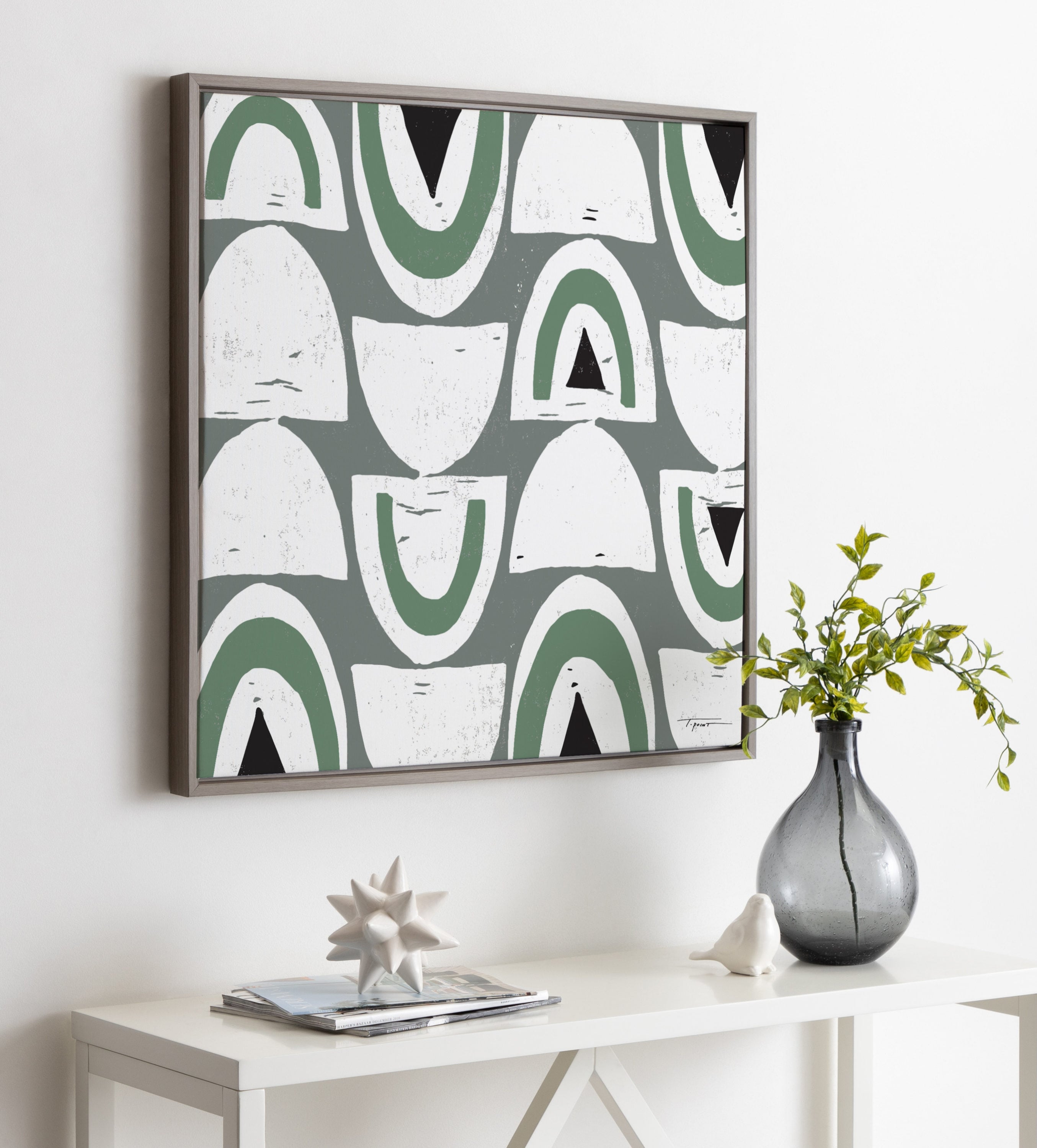 Sylvie 33" x 34" Green and Gray Abstract Canvas Print