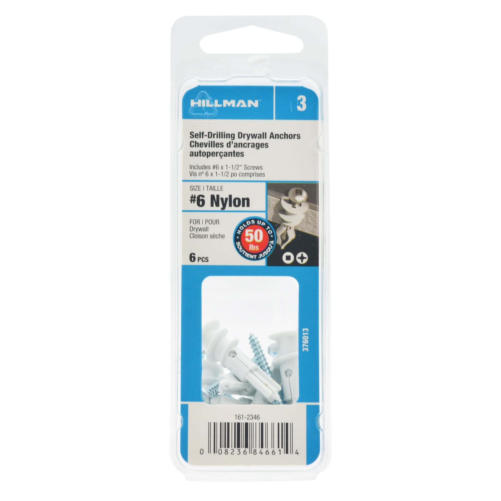 Hillman 376013 30-lb #6 x 1-1/4-in Multi-Purpose Anchors with Screws Included 6 -Pack