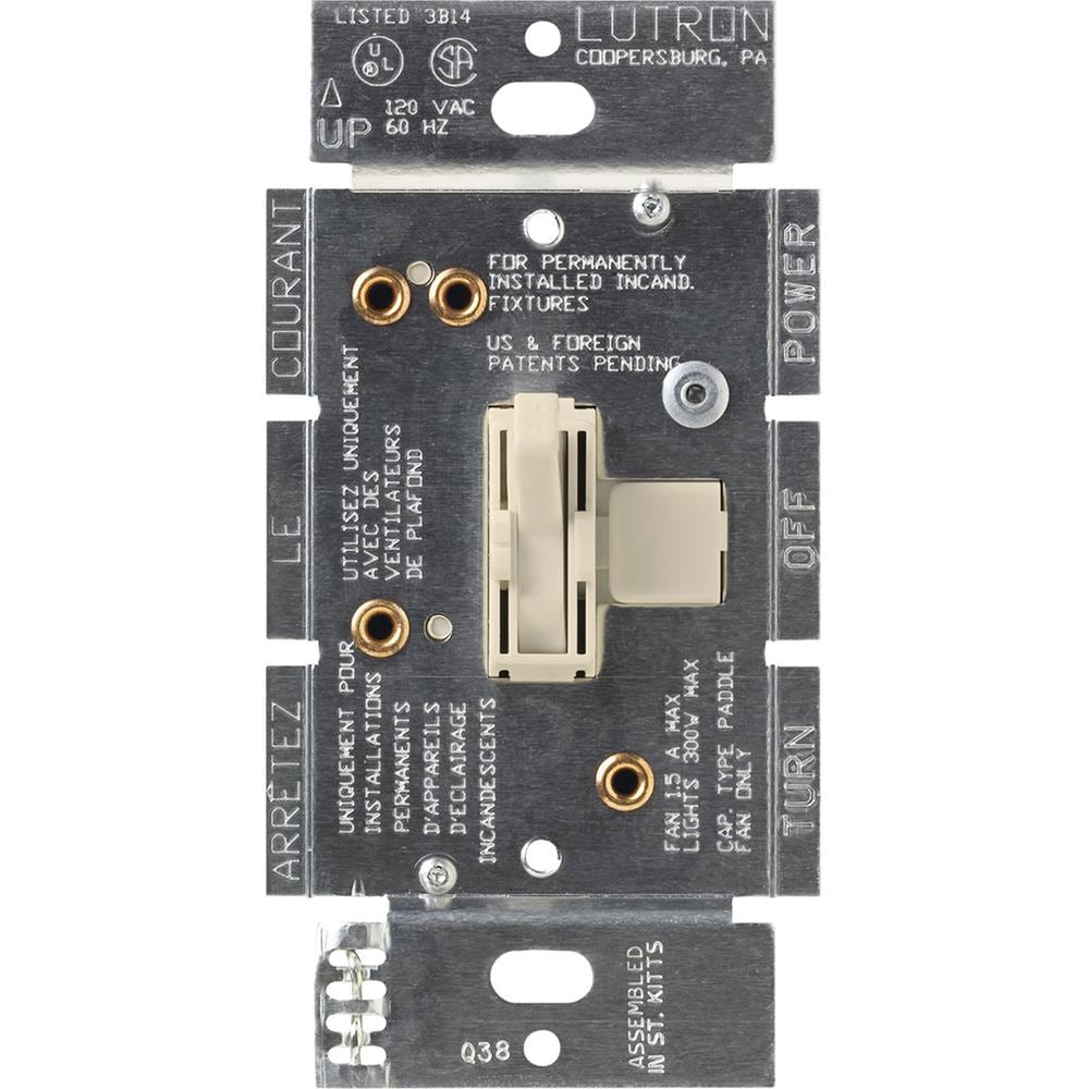 Lutron AY2-LFSQ-LA 1.5-Amp 3-speed Wired Toggle Fan Control, Light Almond