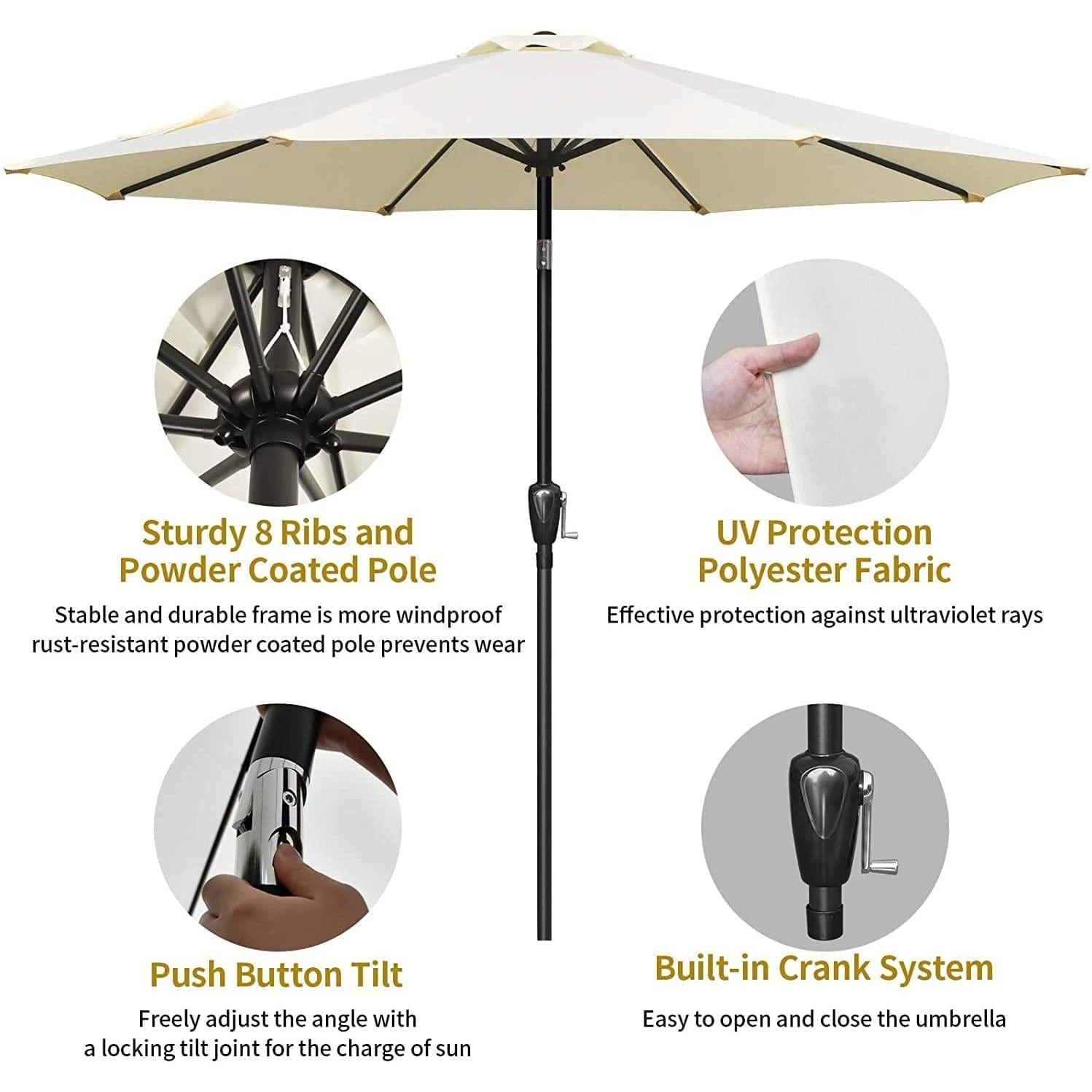 Bayfeve 9 ft Beige Polyester Patio Umbrella with Tilt-and-Crank ...