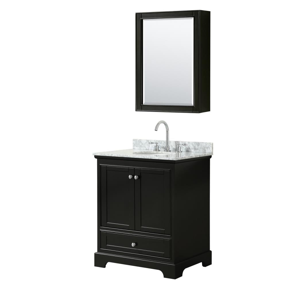 Wyndham Collection WCS202030SDECMUNOMED Deborah 30-in Dark Espresso with Polished Chrome Trim Undermount Single sink Bathroom Vanity with White Carrara Marble Natural marble Top (Mirror Included)