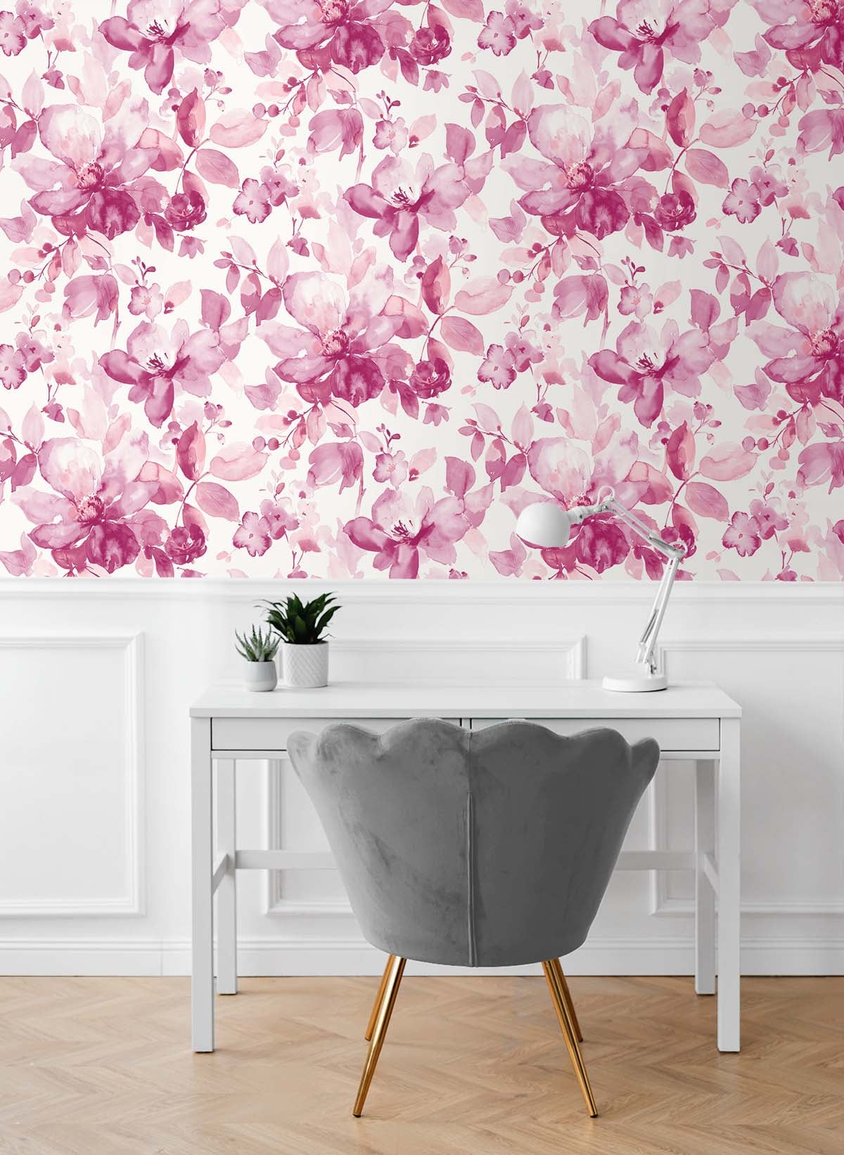 Pink Floral Watercolor Self-Adhesive Vinyl Wallpaper