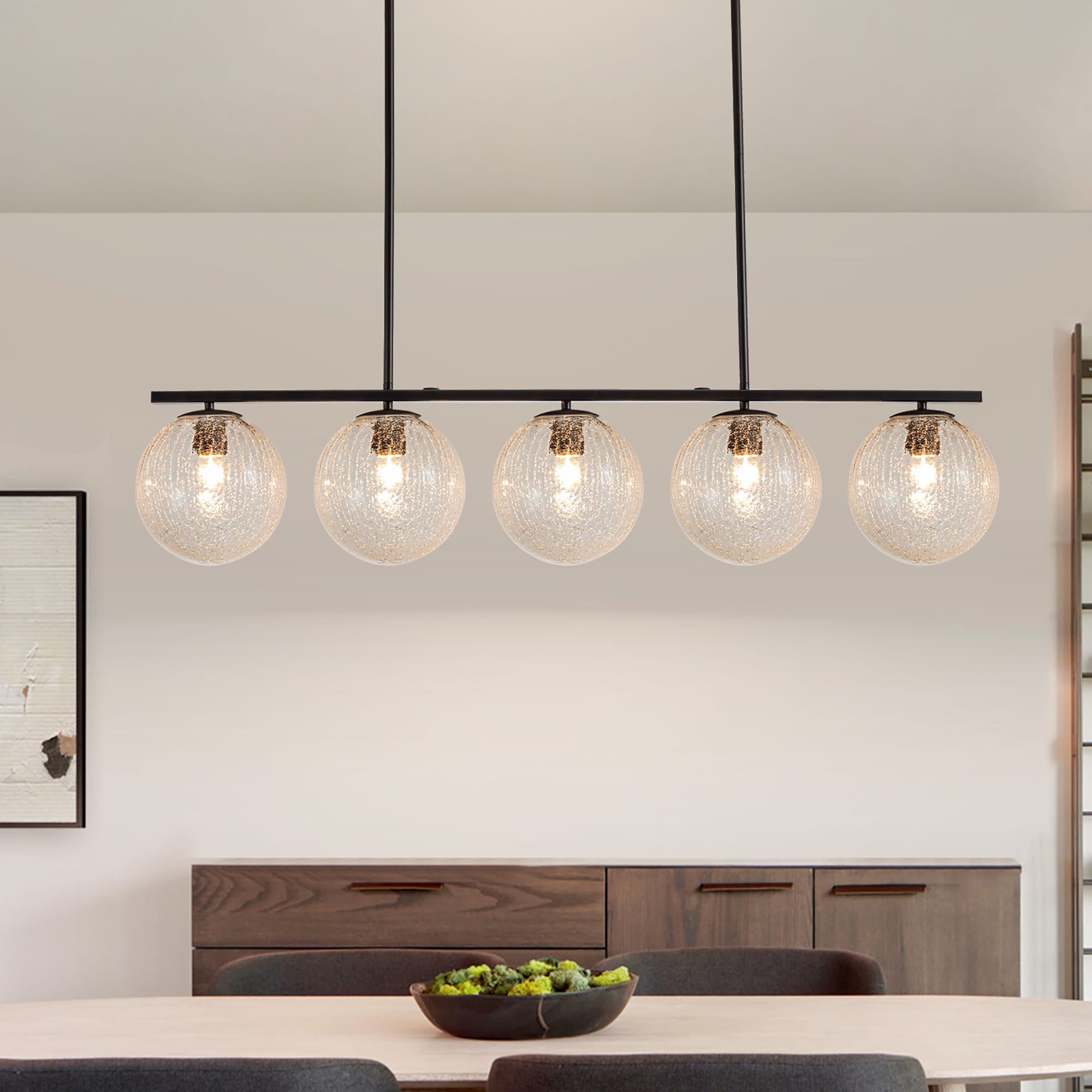 EDISLIVE Y81010000058358 5 -Light Black Modern/contemporary Clear glass Linear Large Hanging Pendant light