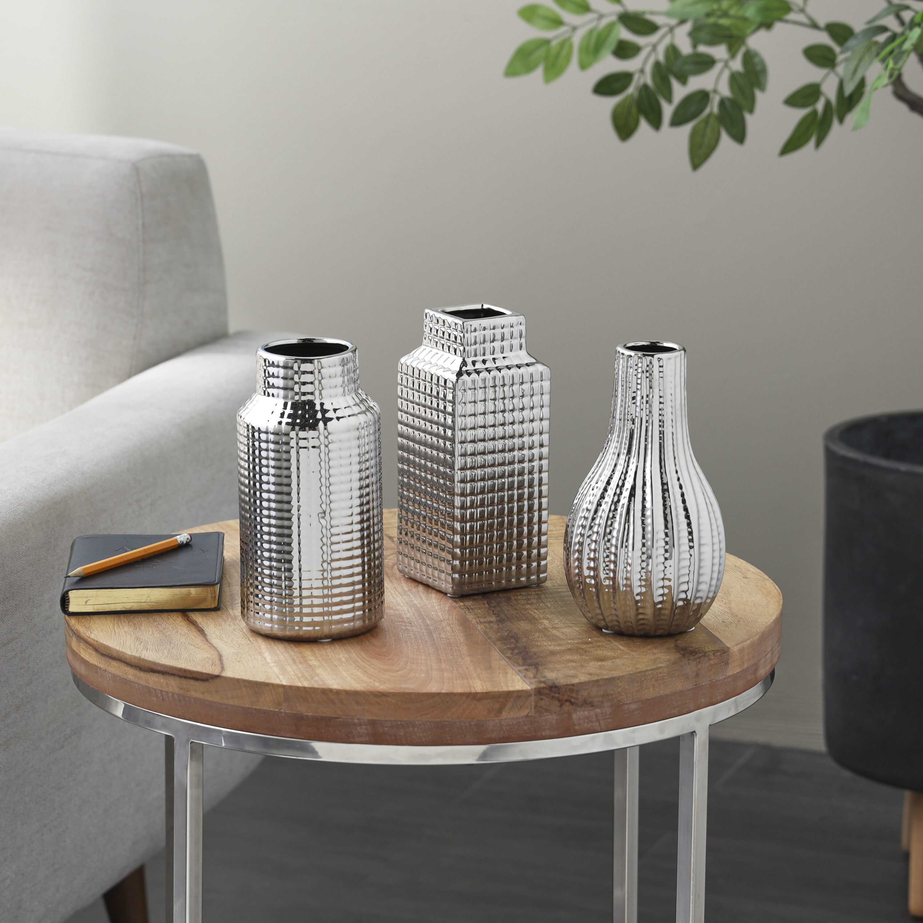 Grayson Lane 821836 3 -Pack Silver Ceramic Glam Vase