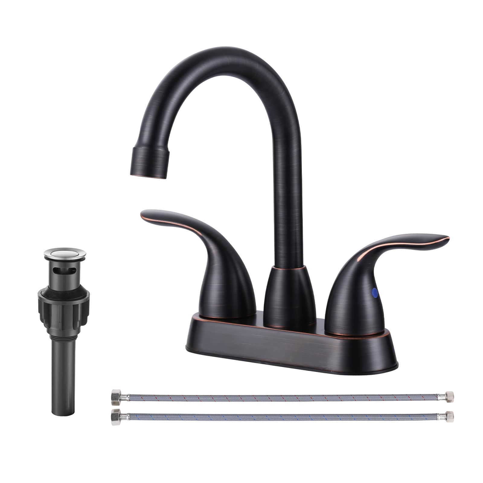 ALEASHA - 4-in Centerset Double Handle High Arc Bathroom Faucet with Drain Kit Included and Swive...