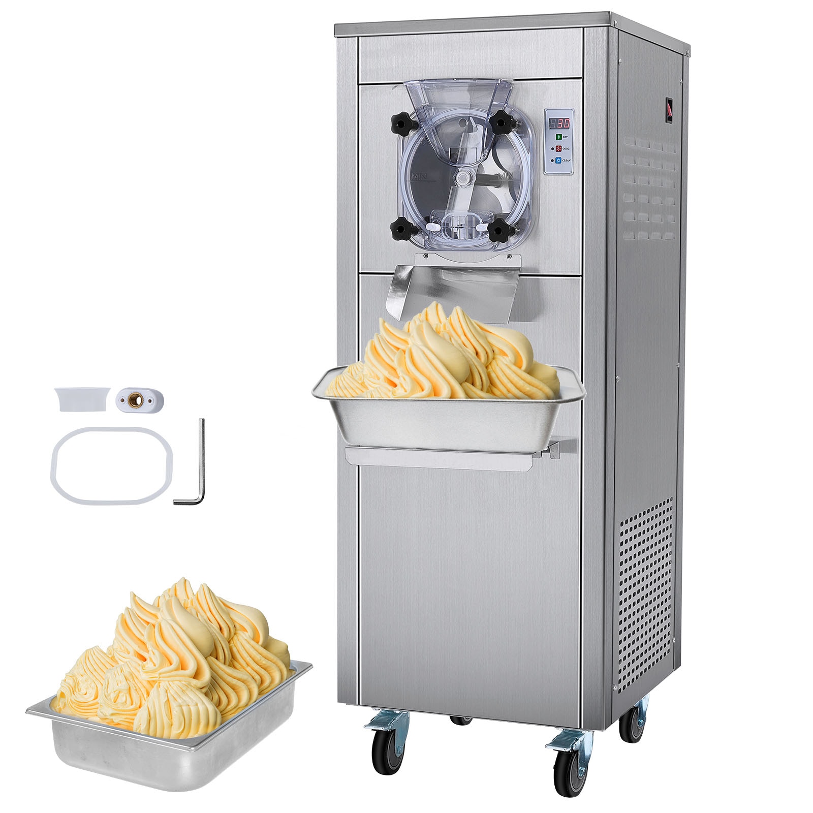 SVOPES SCZLSYBQLJDK02860V1 Ice Cream Maker for Commercial Use Produces 18 Liters per Hour 1780W Offers Single Flavor Equipped with Wheels 6L Stainless Cylinder LED Display Automatic Cleaning and Pre-cooling Functi