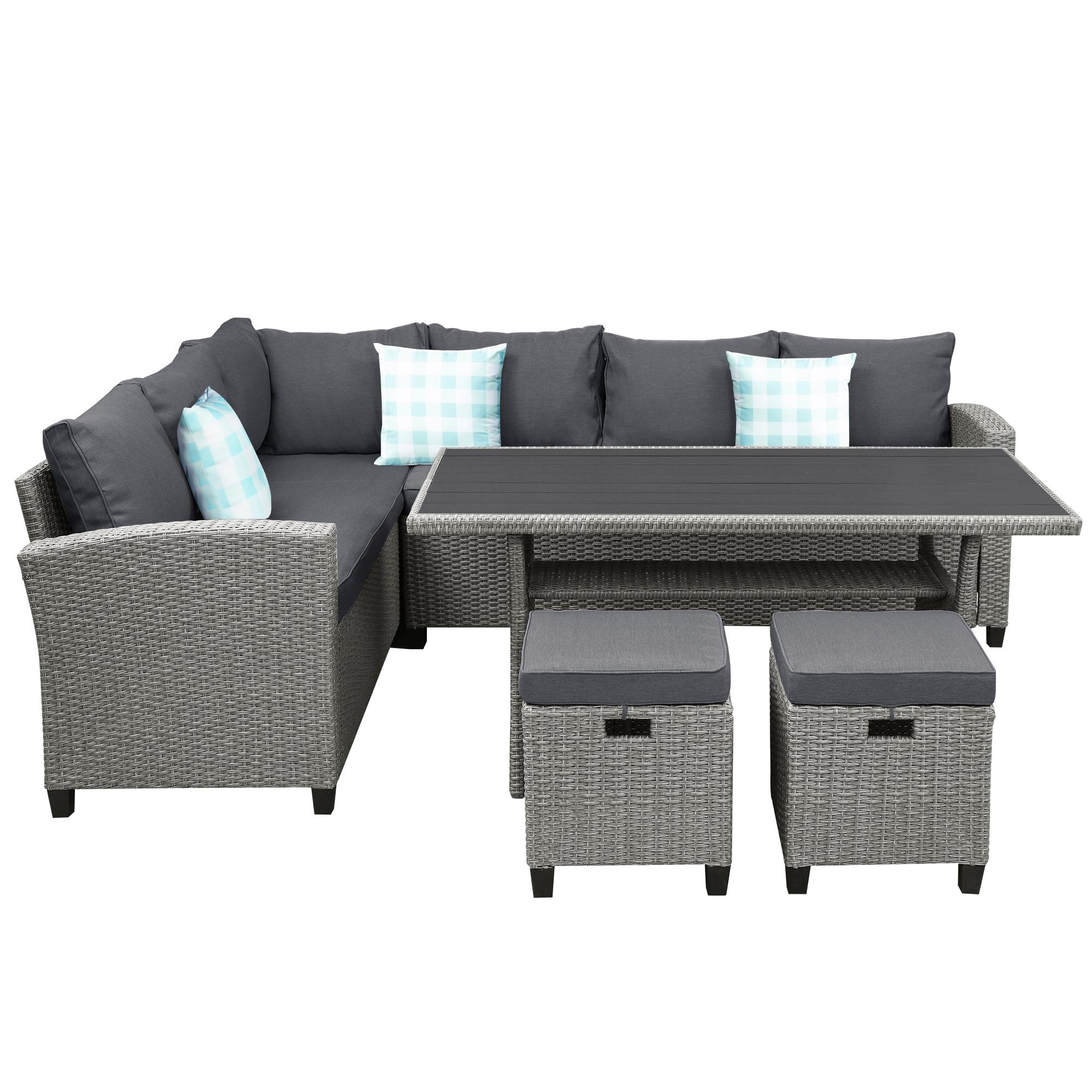Bayfeve BFUS-076EA 5-Piece Grey Rattan Patio Sectional Conversation Set with Grey Cushions