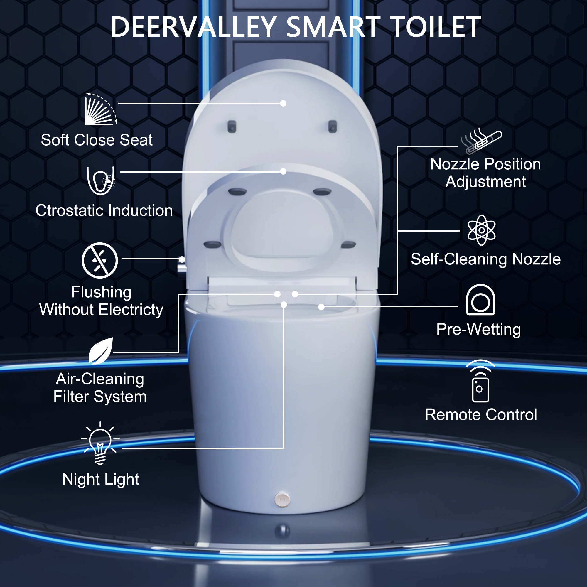 Elongated White Smart Toilet with Heated Seat and Warm Wash
