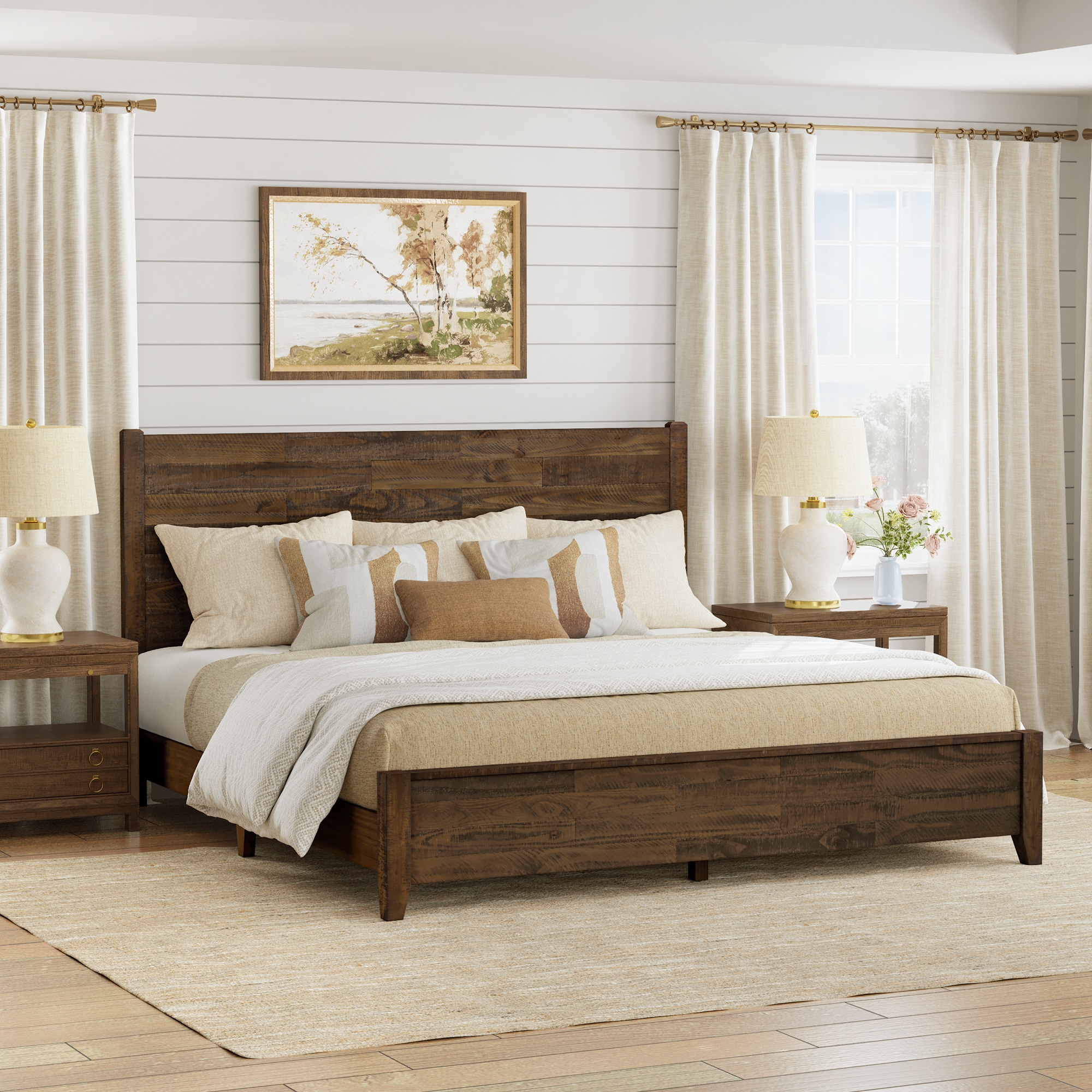 LUE BONA CR-005-02LS Dark Wood Color King Wood Platform Bed