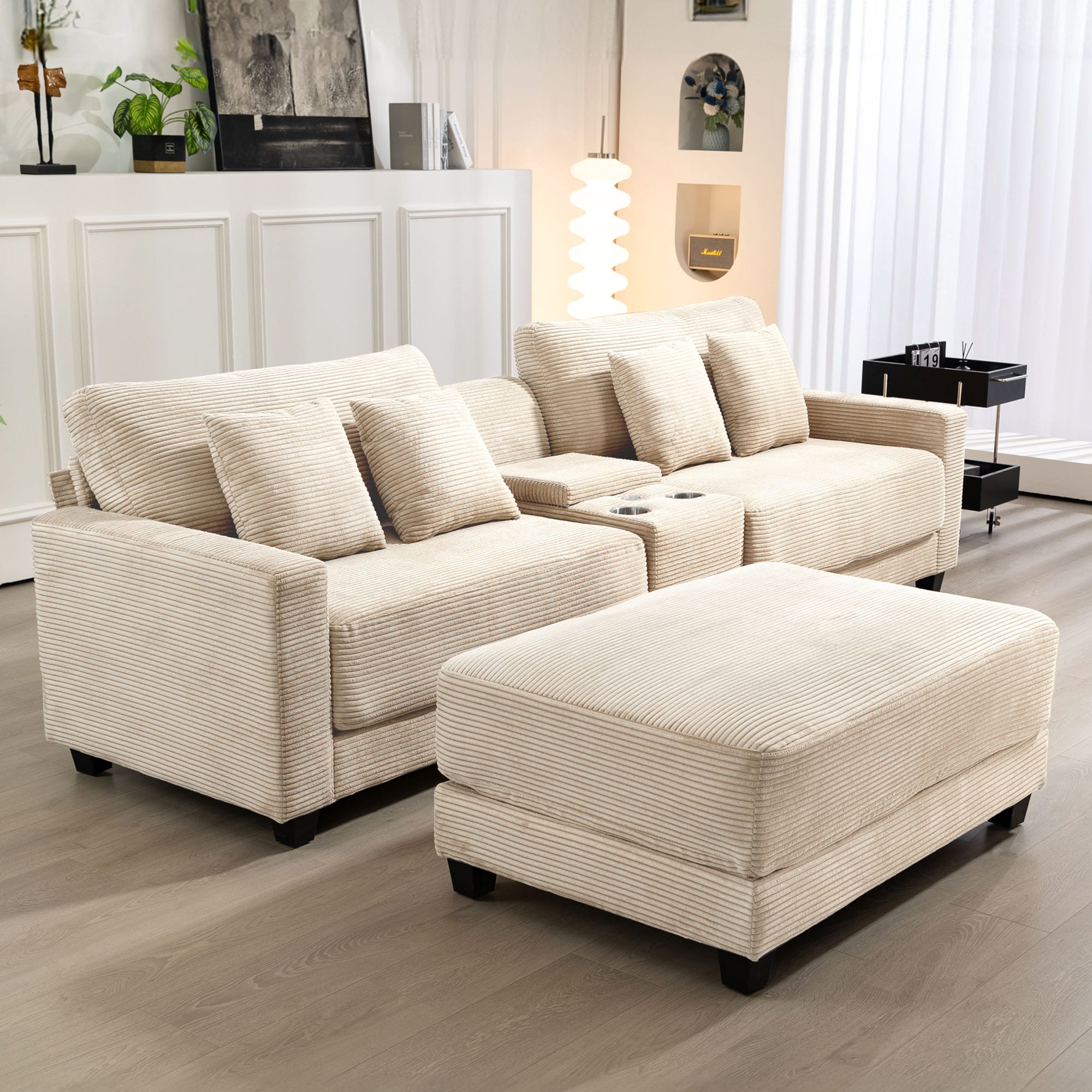 VOUA SAF-DXR3-NV1 Oversized Sectional Sofa 111.8-in Modern Beige Microfiber Sectional