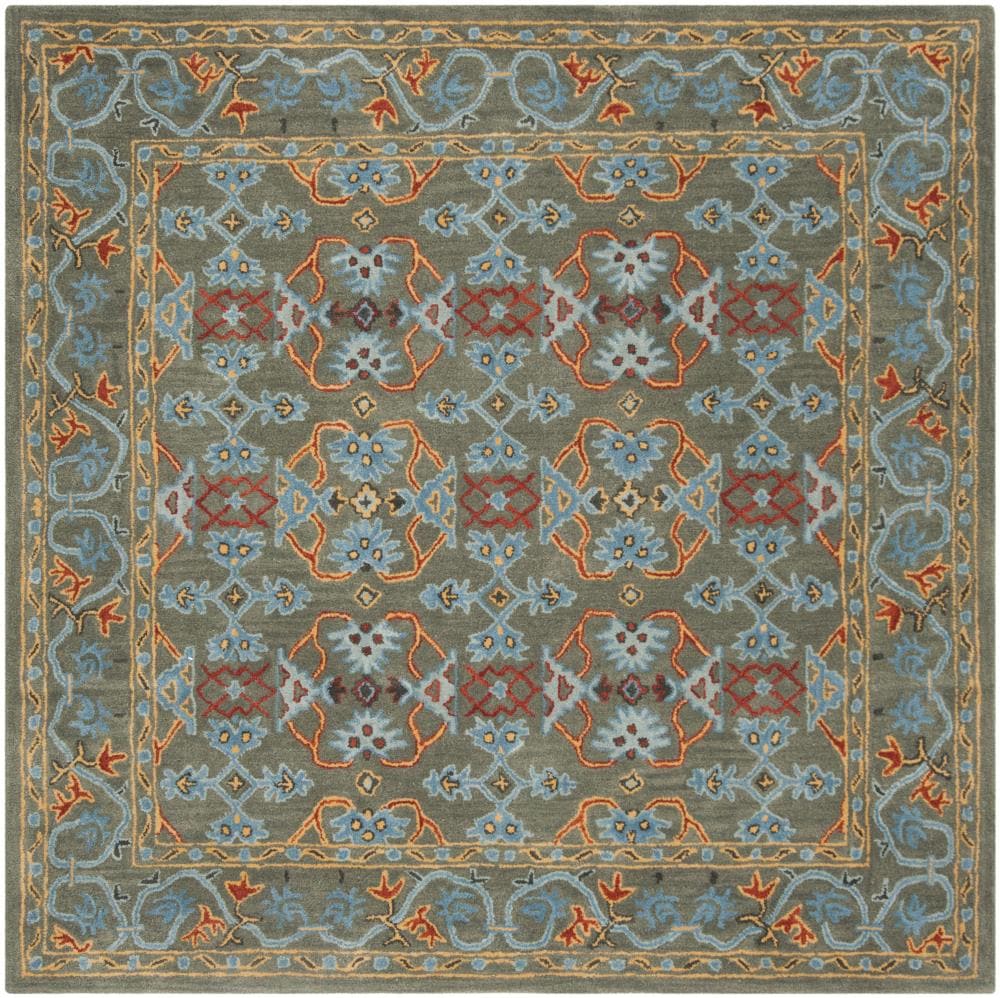 Safavieh HG741W-6SQ Heritage Mahesh 6 x 6 (ft) Tufted Wool Sage/Blue Square Indoor Floral/Botanical Oriental Area rug