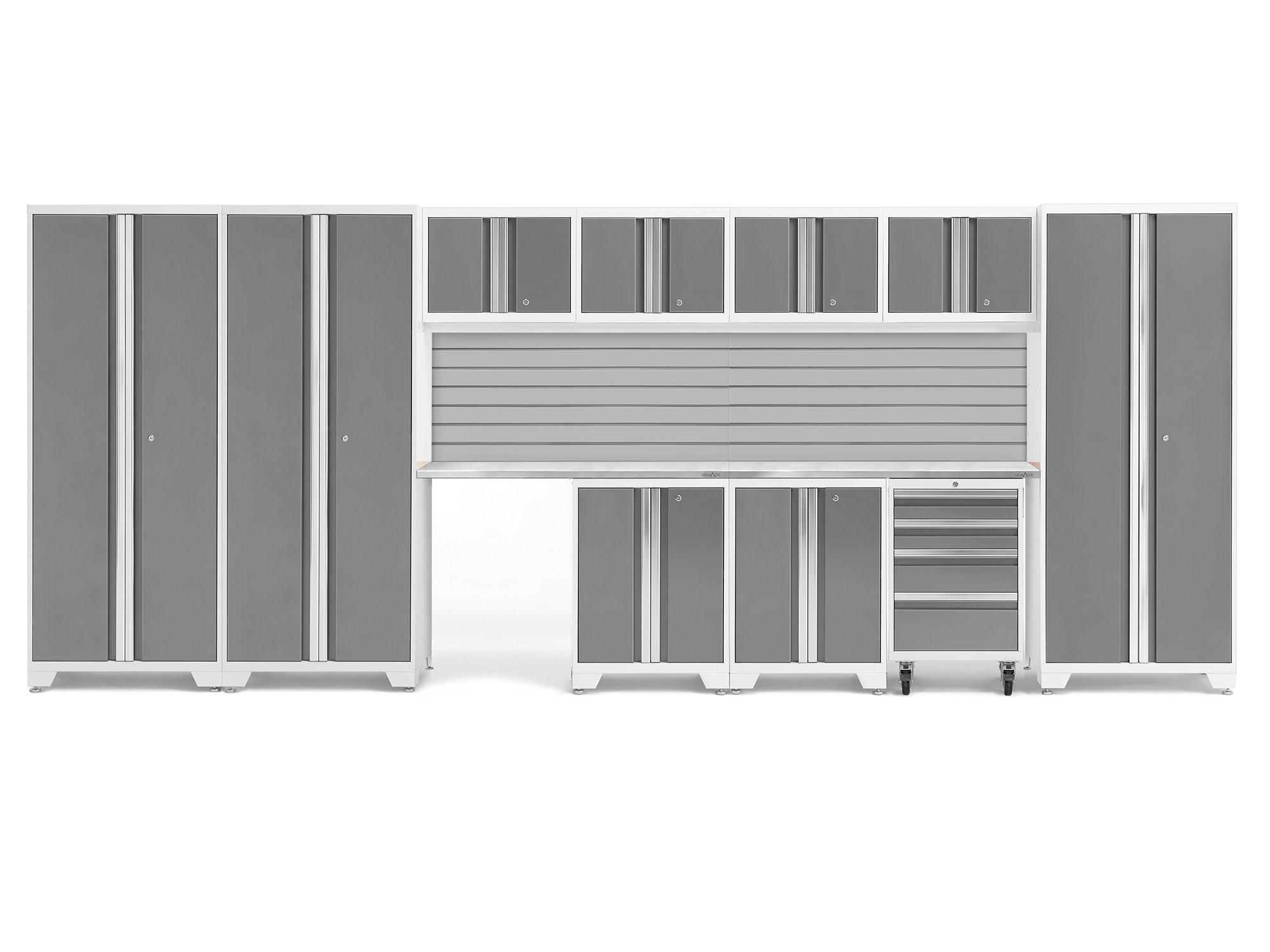 NewAge Products 56988 186-in W x 76.75-in H x 18-in D 10 -Cabinets Steel Platinum Garage Storage System