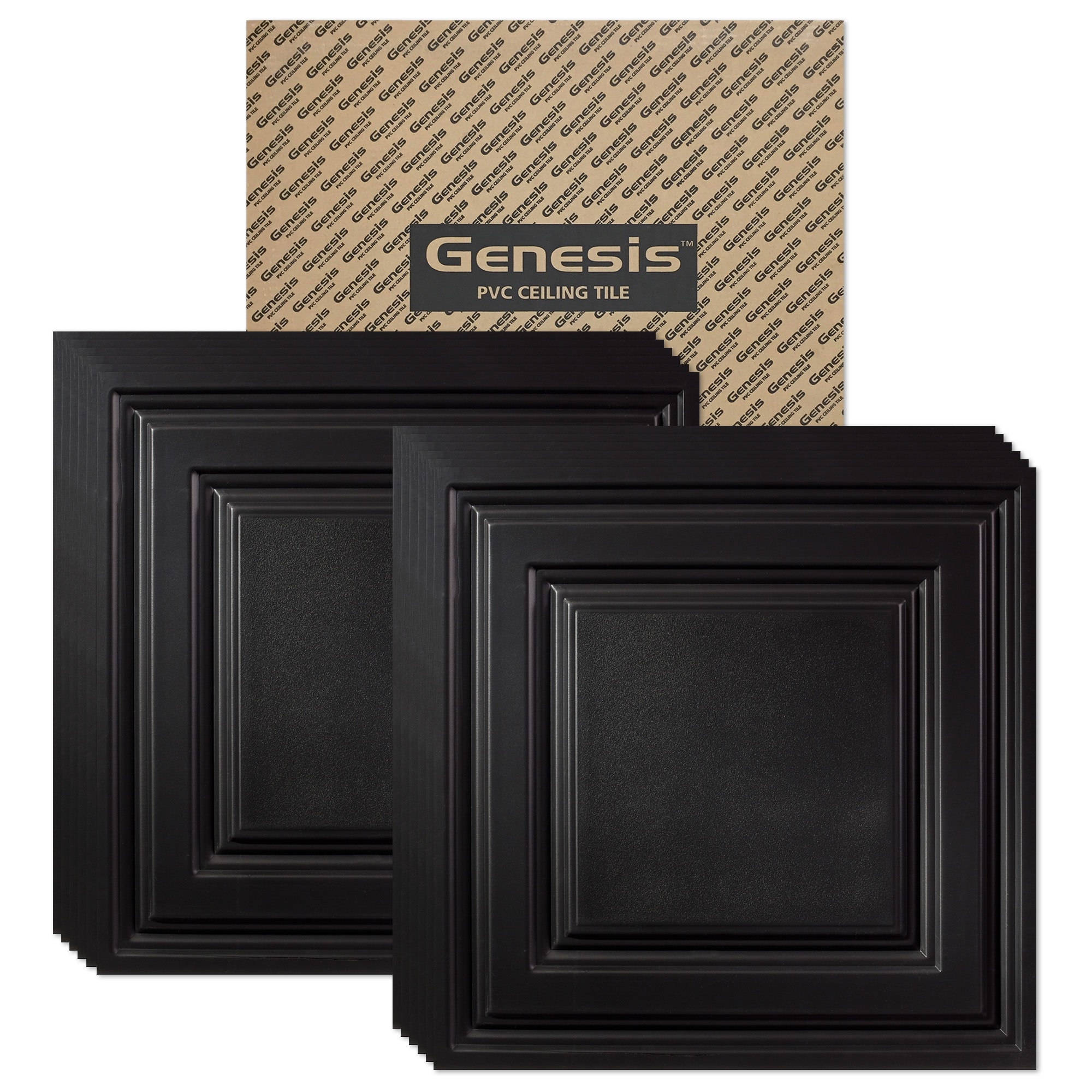 Genesis 2-ft x 2-ft Icon Coffer Black PVC Drop Ceiling Tile (1-Pack, 4-sq ft / Case)