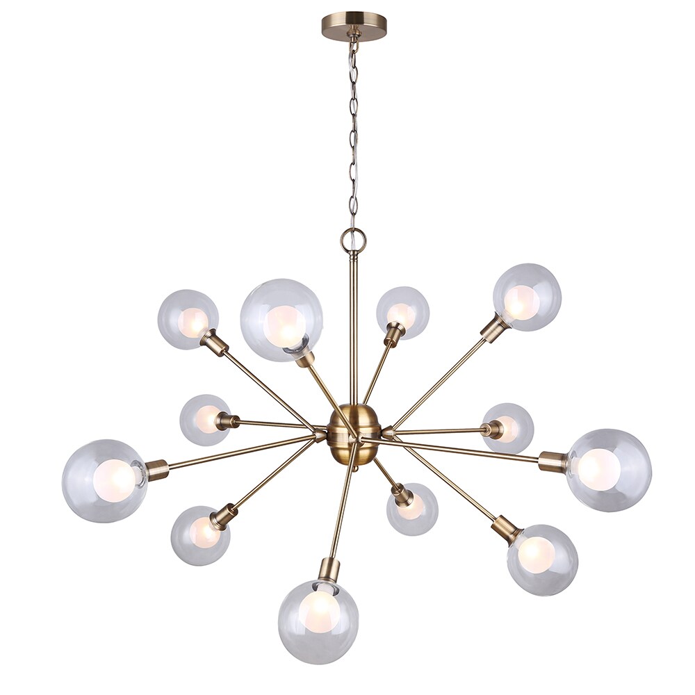 Gold Sputnik 12-Light Chandelier with Double Glass Shades