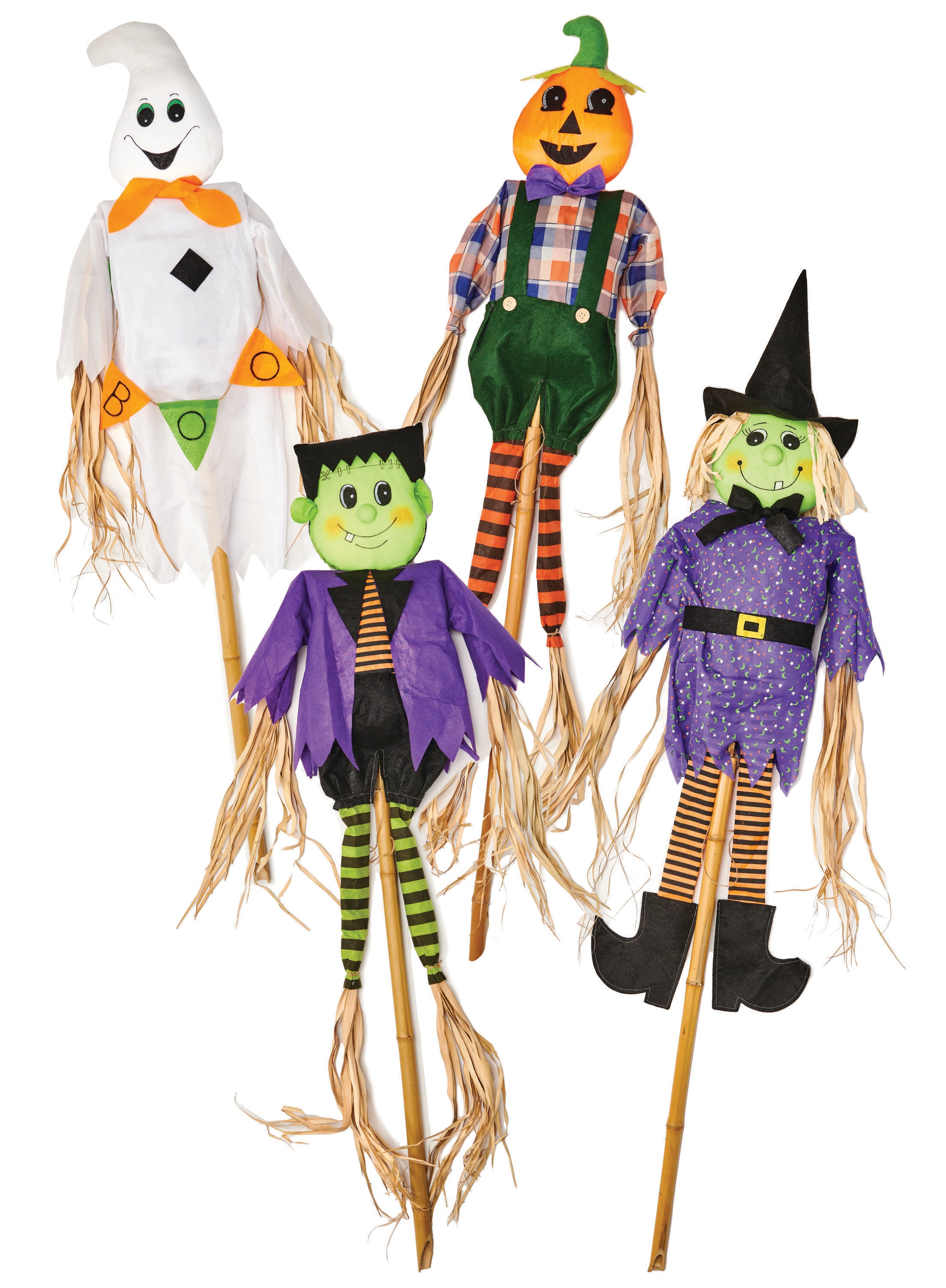  55 in. Halloween Scarecrow on Pole (Set of 4)