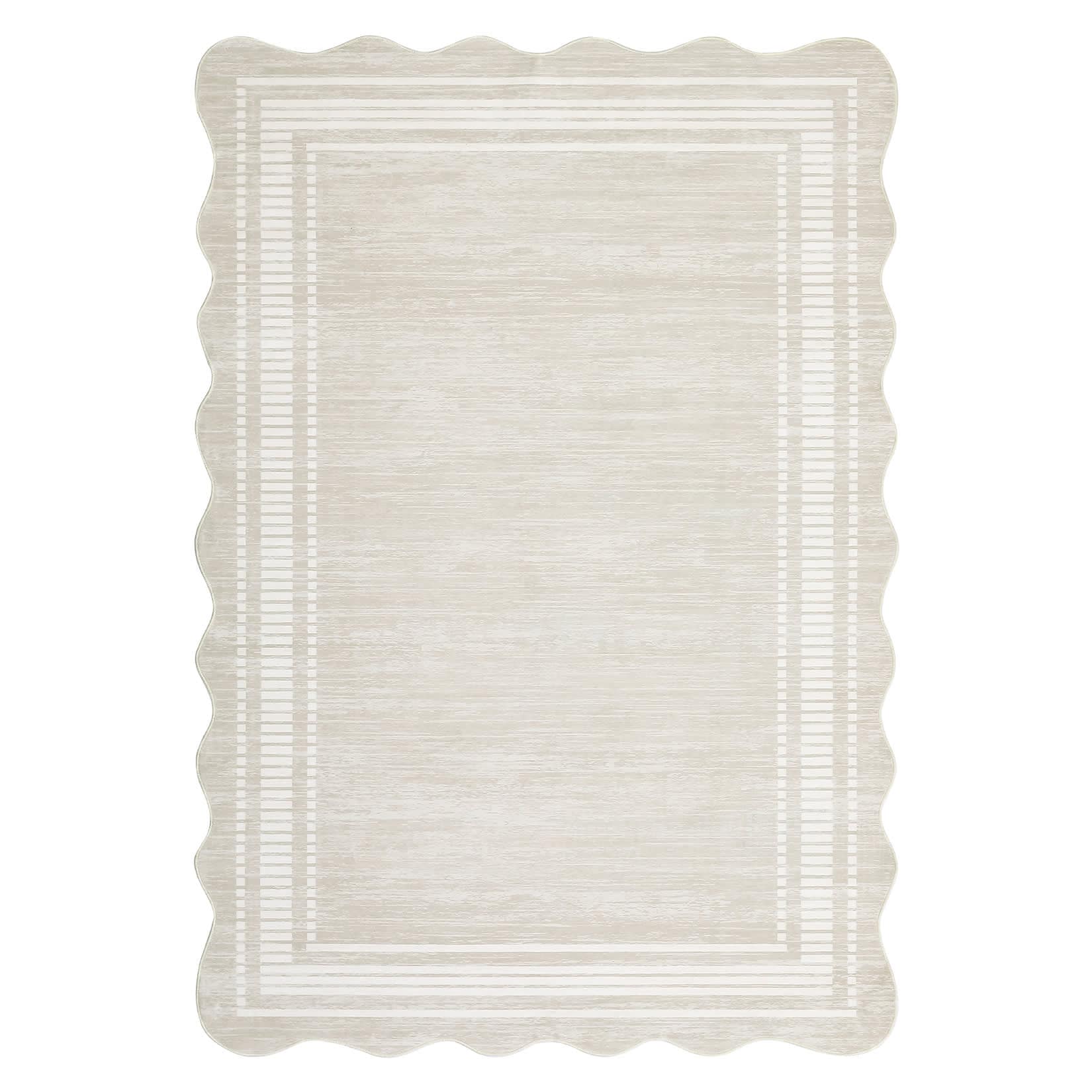 Qeetex SUNNY-PHK-33JP9TFM 9 x 12 ft Polyester Beige Rectangular Machine Washable Geometric Bordered Living Room Bedroom Dining Room Machine Washable Area Rug