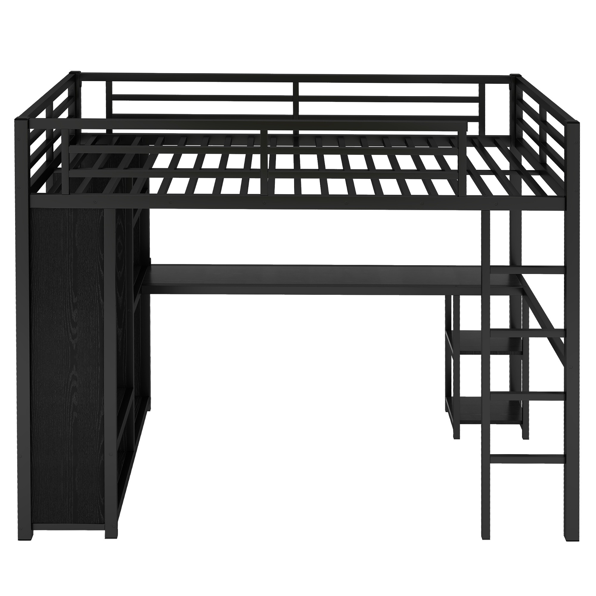 Horizons Prime Full Black Metal Loft Bed with Built-in Wardrobe and Desk