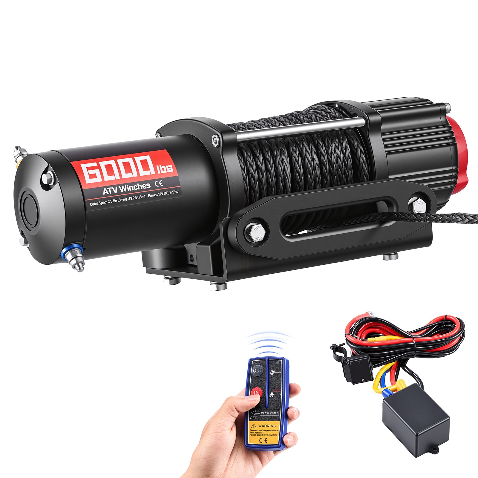 GIVIMO 6000-lb Electric Winch 12V DC ATV UTV Winch with 0.24-in by 49.2-ft Synthetic Rope Wireless Wired Remote and IP55 Waterproof for Towing Off-Road Recovery