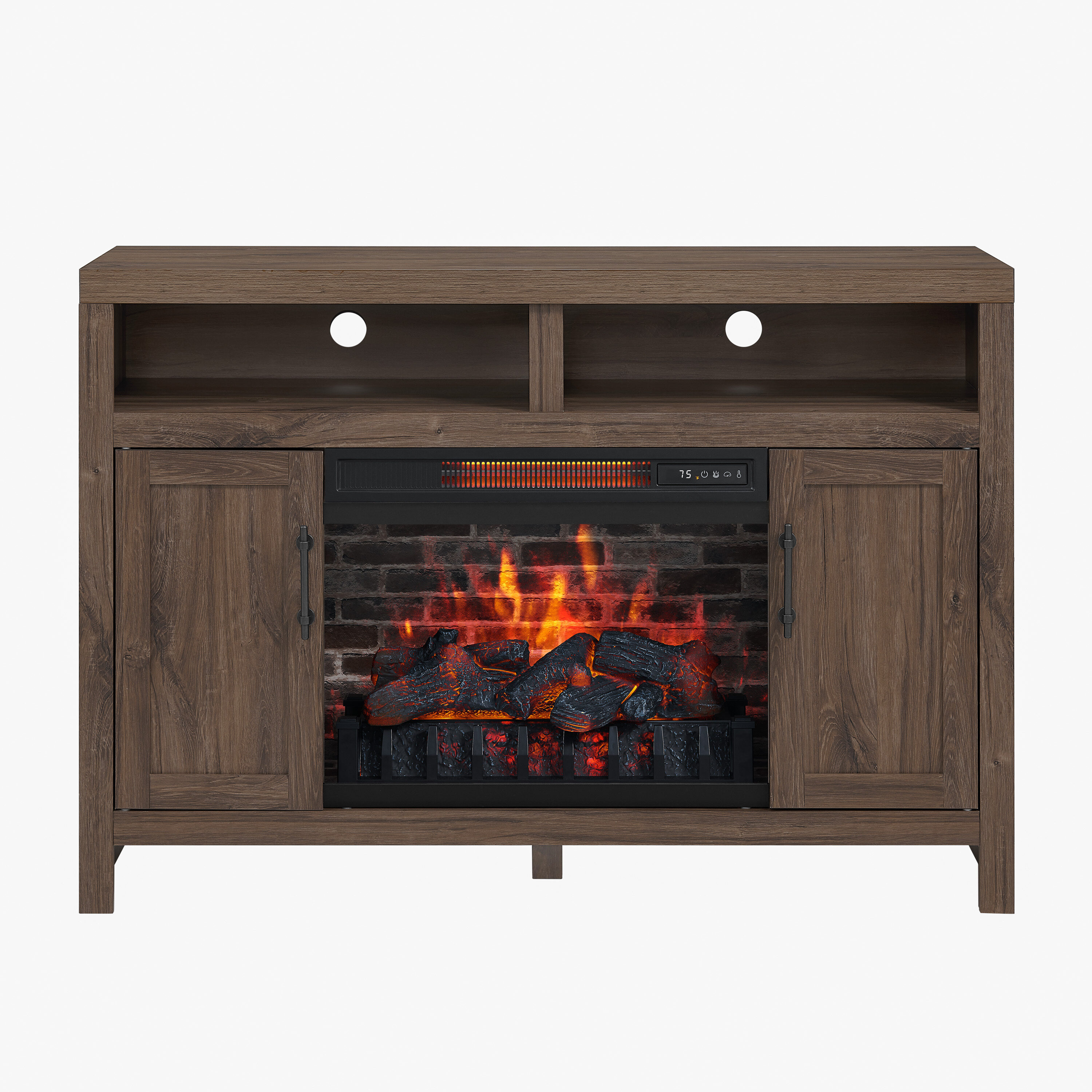 Style Selections 48-in W Barrel Oak Infrared Quartz Electric Fireplace 2408FM-23-330 Sansujyuku sansujyuku.com