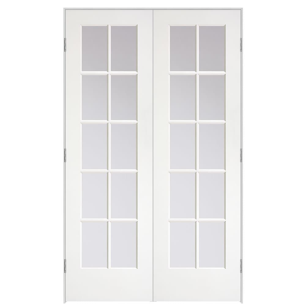 Masonite 641625 48-in x 80-in Primed Solid core Clear glass Bi-parting Smooth Primed MDF Flat Jamb Double Prehung Interior Door