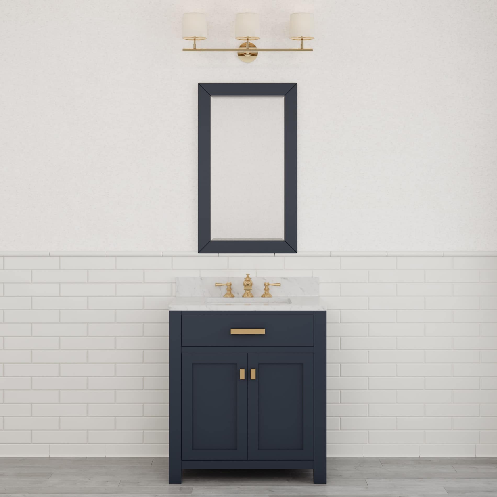 Madison 30 in. Vanity in Modern White with Marble Vanity Top in Carrara White