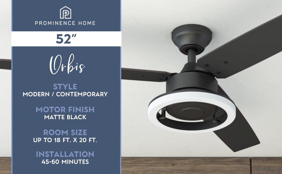 Prominence Home Orbis 52-in Matte Black Indoor Smart Propeller