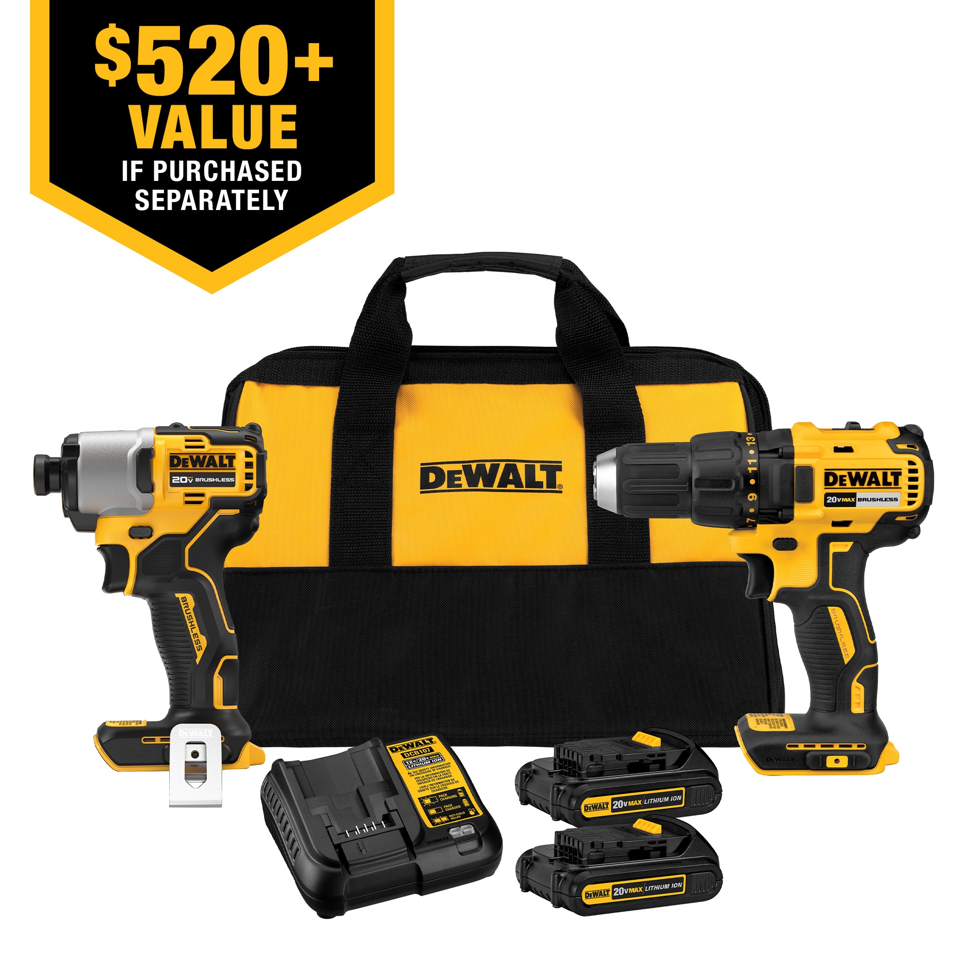 DEWALT 20V MAX Compact Brushless Drill/Driver And Impact Kit with