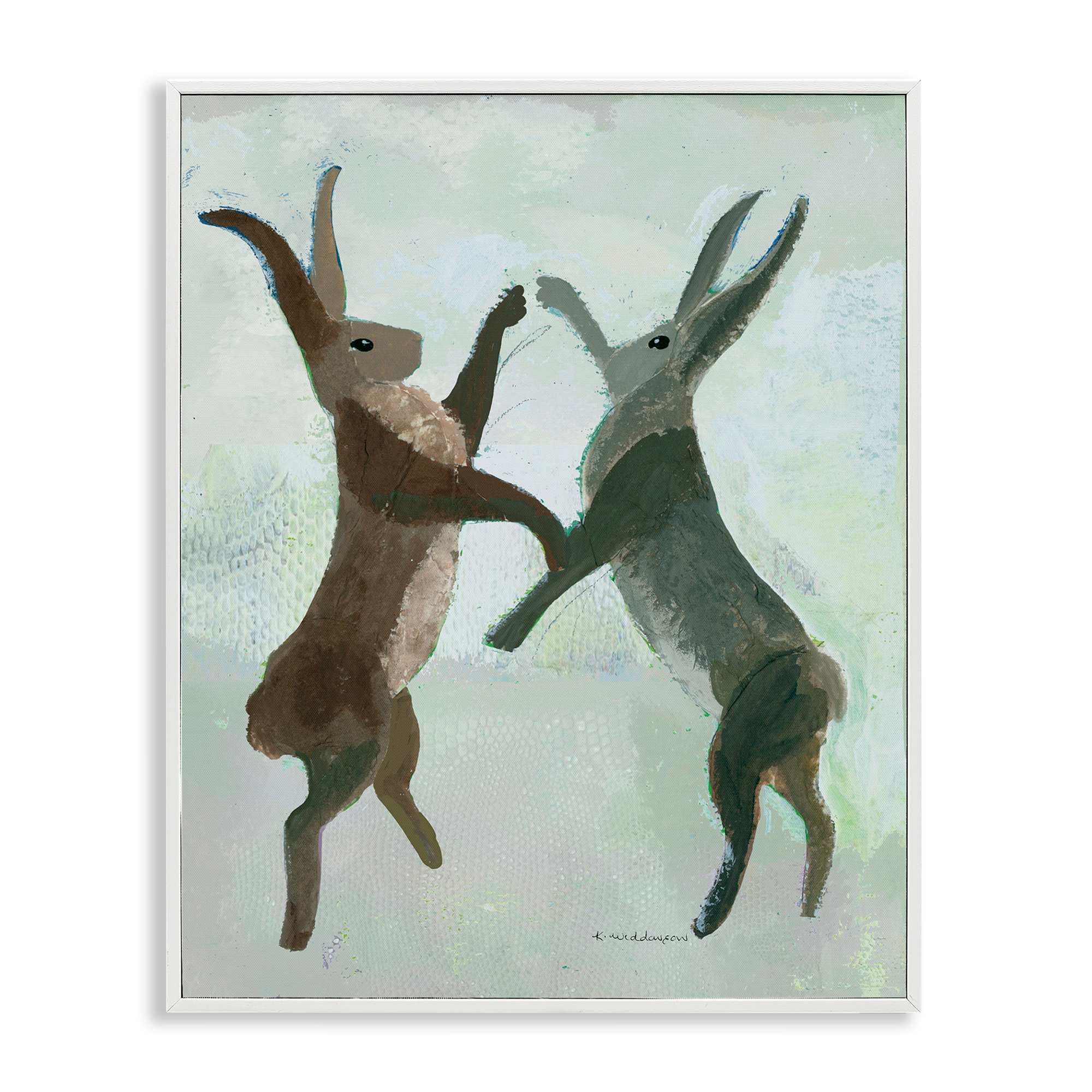 Stupell Industries BT-206-WFR-16X20 Boxing Hares in Neutral Tones Framed Giclee design by Kay Widdowson