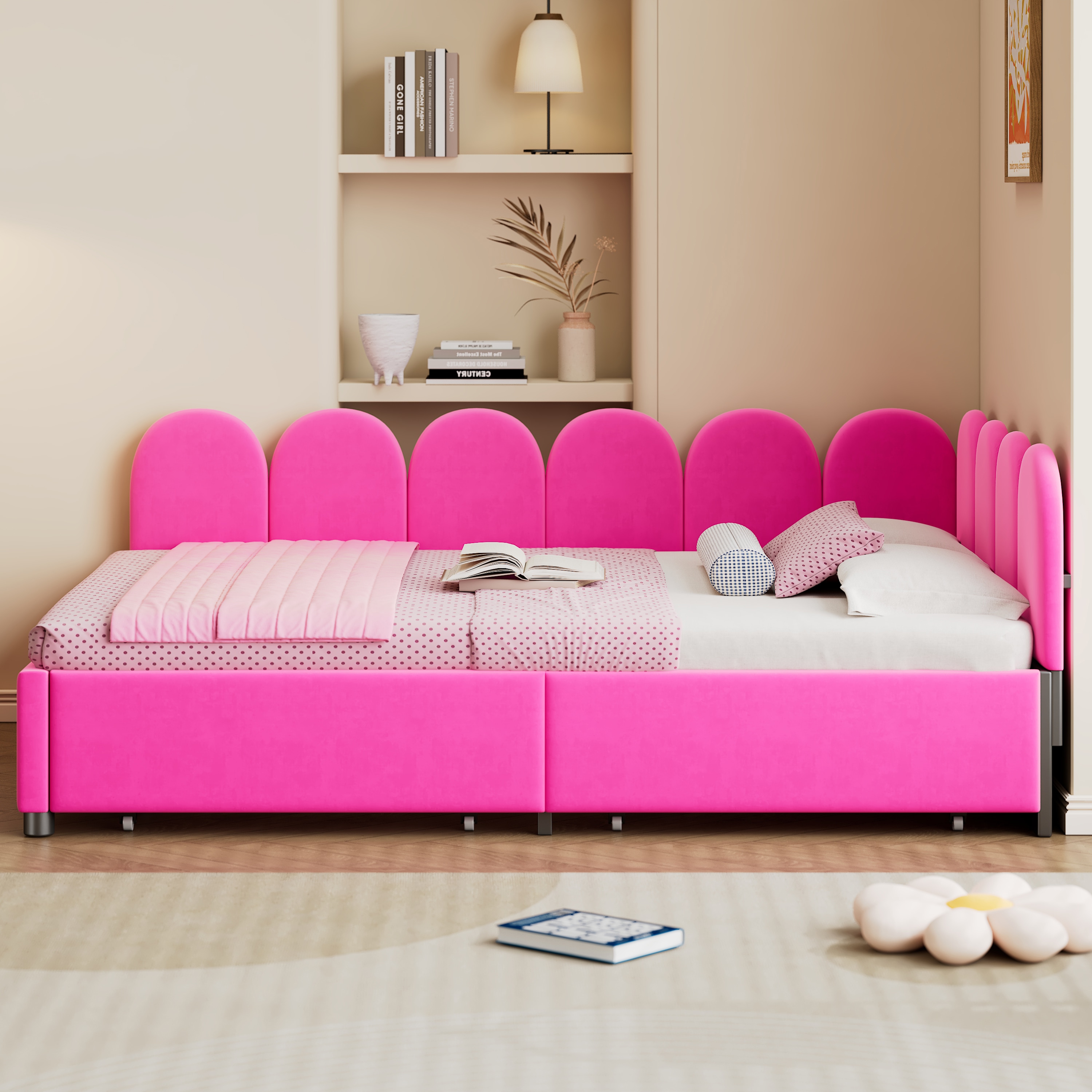 ModernLuxe L-N733P194901R pink Full Wood Trundle Bed