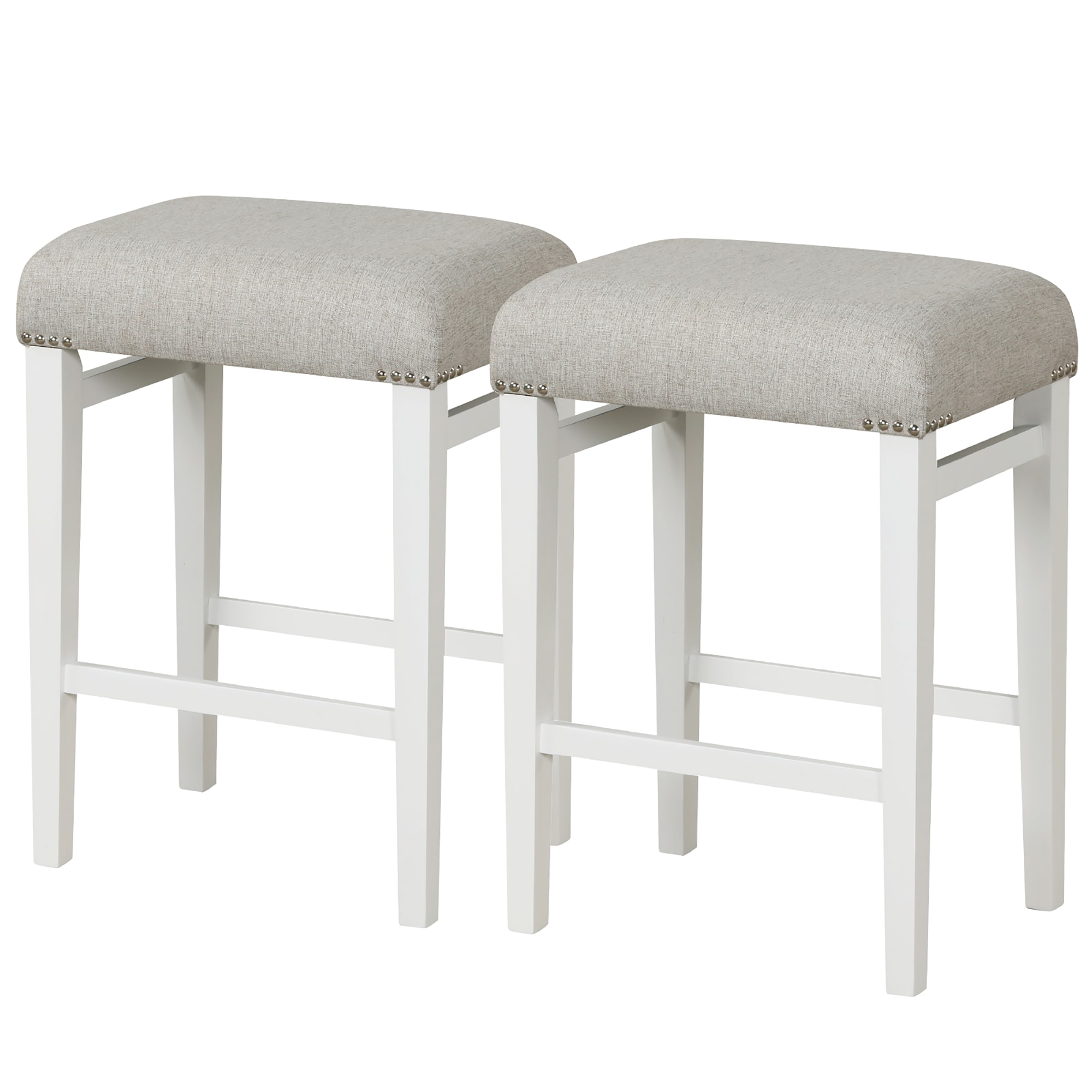 Goplus LWS00342 Gray 24.5-in H Counter height (24-in to 27-in) Square Seat Upholstered Wood Bar Stool