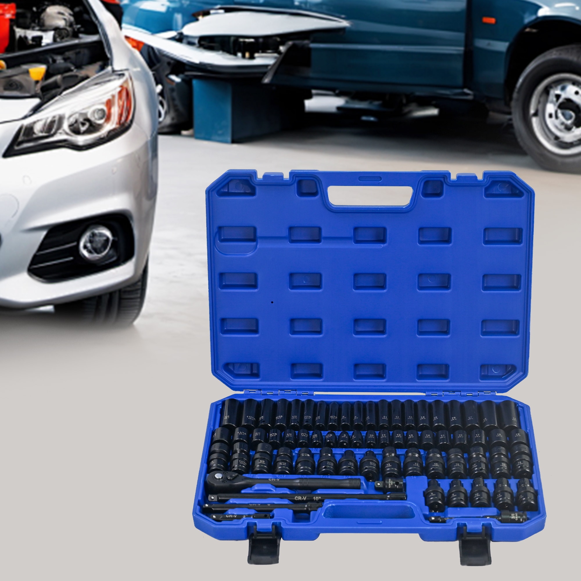 Boyel Living 67 Piece Air Tool and Accessories Kit with Ratchet Wrenches and Quick Couplings Black Blue