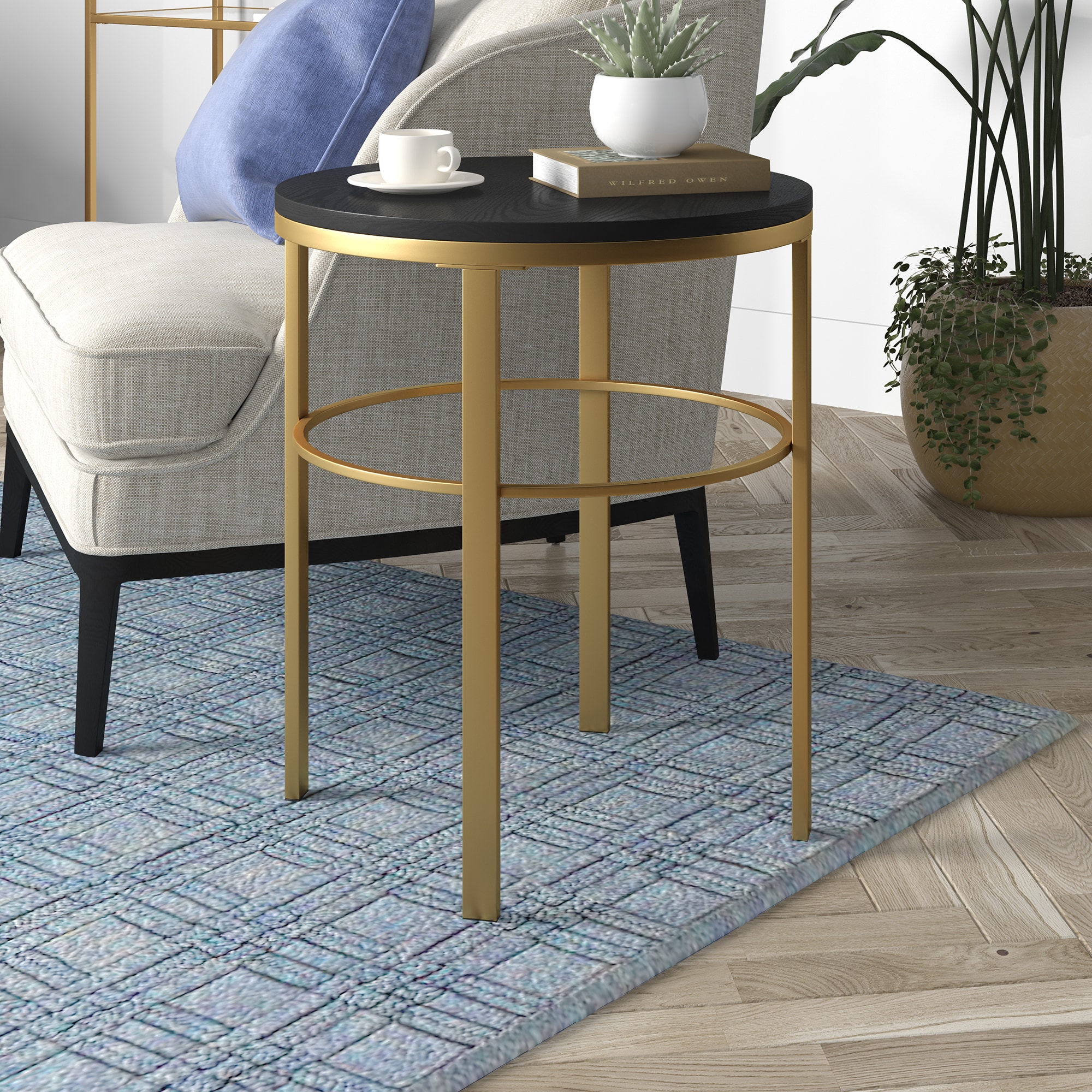 Hailey Home ST1901 Gaia 20-Inches W x 23.5-Inches H Brass/Black Grain Composite Round Modern End Table Assembly Required