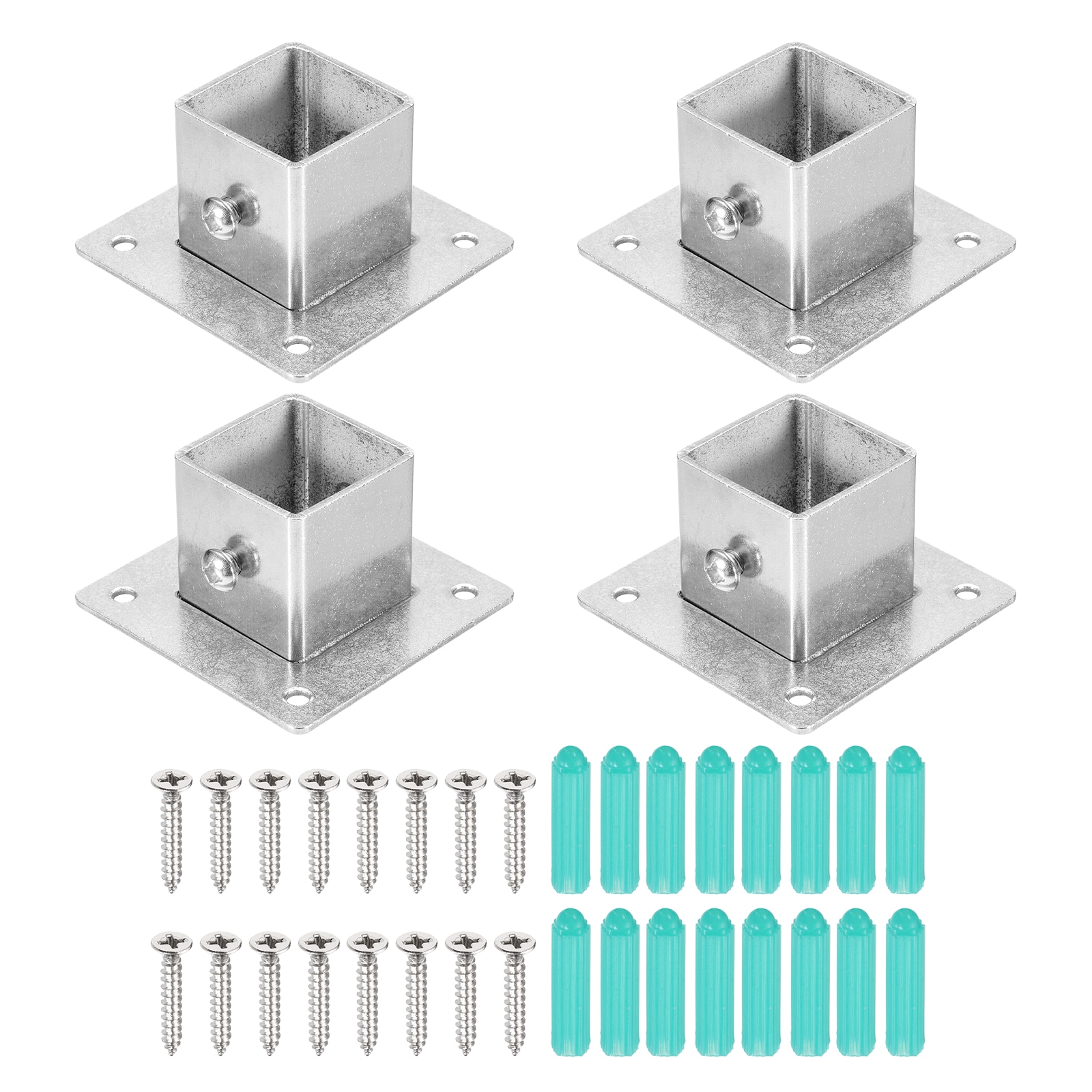 Unique Bargains 4pcs Square Post Base for 1.2x1.2 Inch Posts Fittings 1.9mmT Stainless Steel Flange Bases Deck Post Brackets Heavy Duty for Deck Fence Railing Handrail Mounting