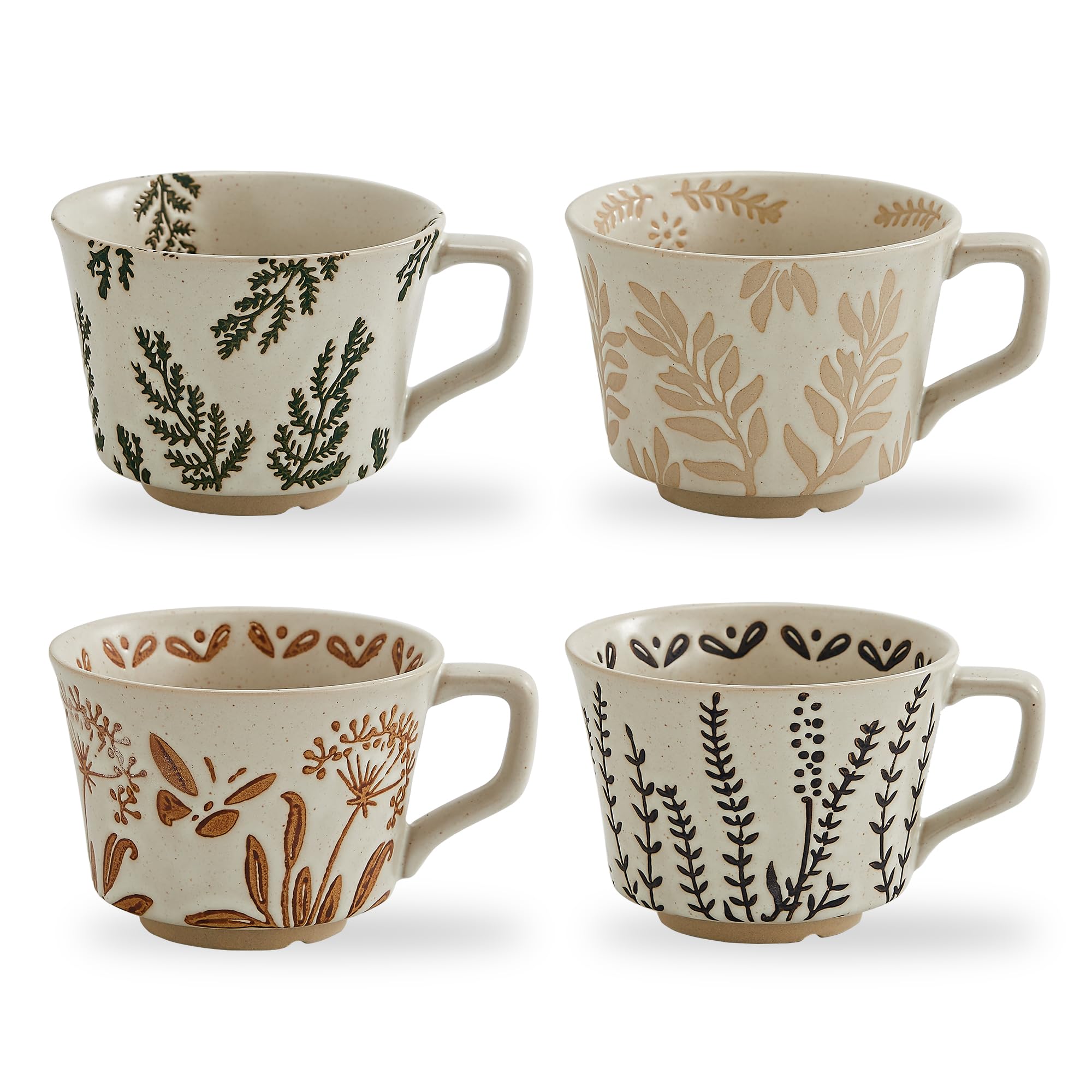 Aoibox  12 oz Vintage Ceramic Coffee Mug Set of 4 Plants Green Stoneware Handmade Lettered Mugs 1 x 1 x 6 in