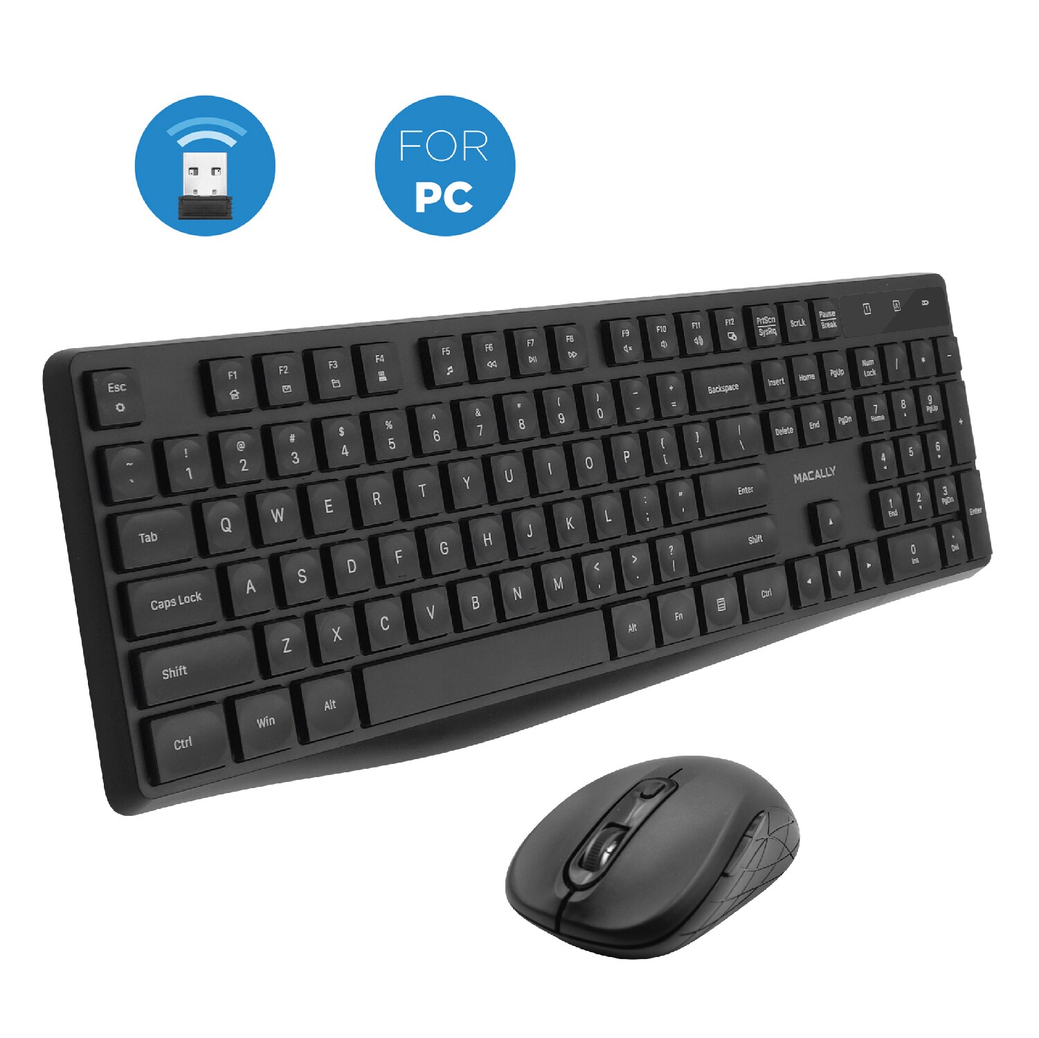 Macally Wireless Keyboard And Mouse Combo- Slim And Ergonomic Wireless ...