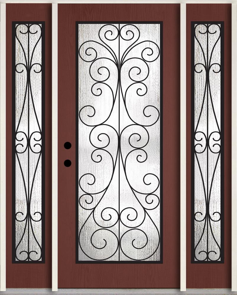 RELIABILT LO921845 60-in x 80-in x 4-9/16-in Fiberglass Full lite Right-hand inswing Wineberry Stained Prehung Front Door with Sidelights Insulating core