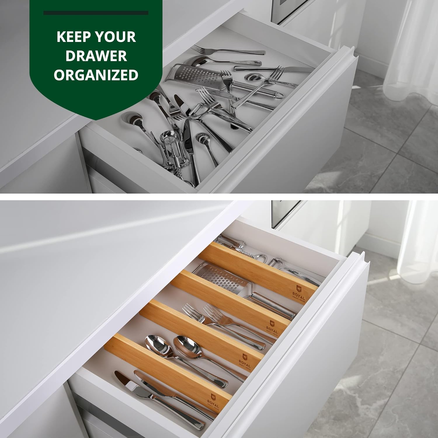 Natural Bamboo Adjustable Drawer Dividers 17-22" - 4-Pack