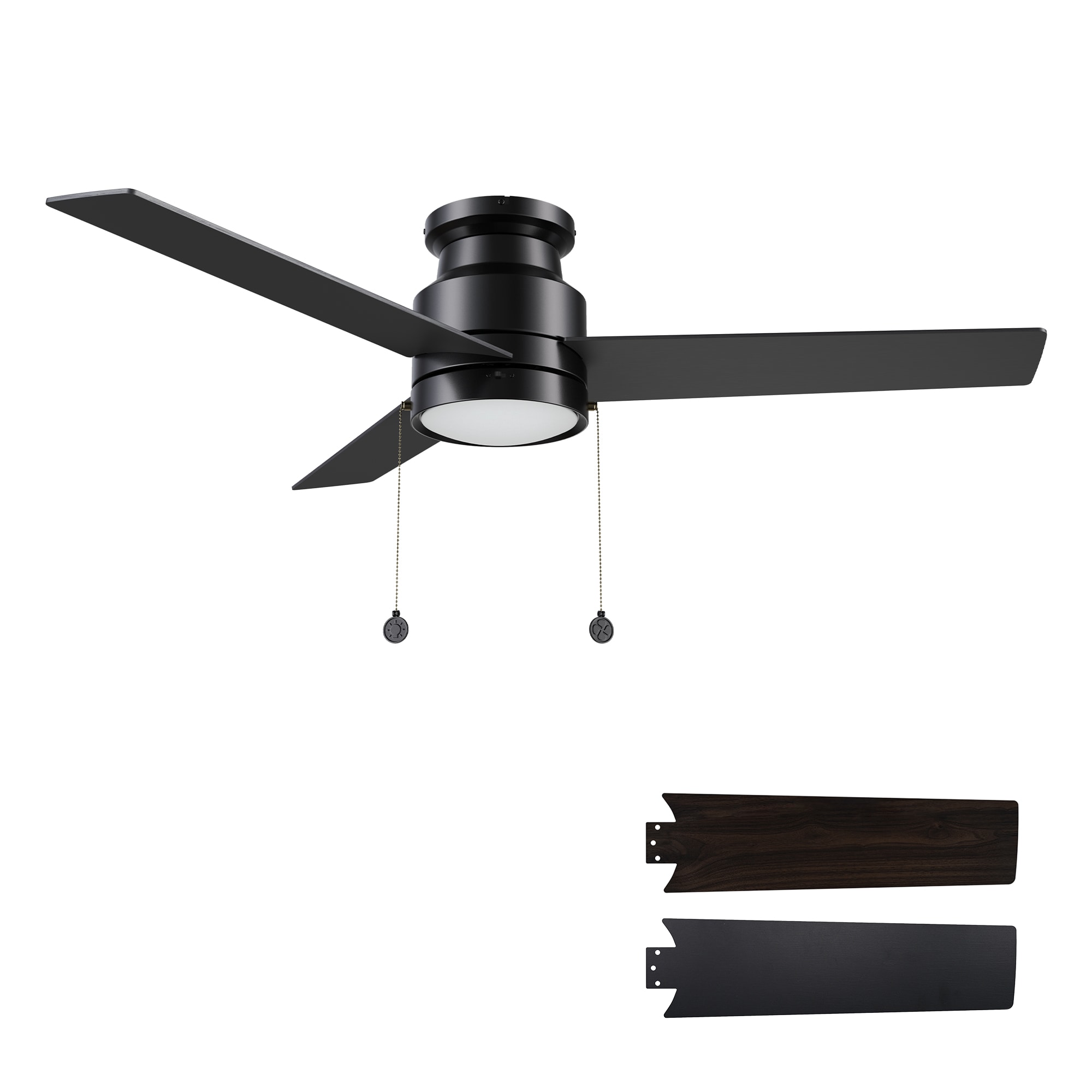 CARRO USA Rieti 52-in Black LED Flush Mount Ceiling Fan With Light and Pull Chain Included