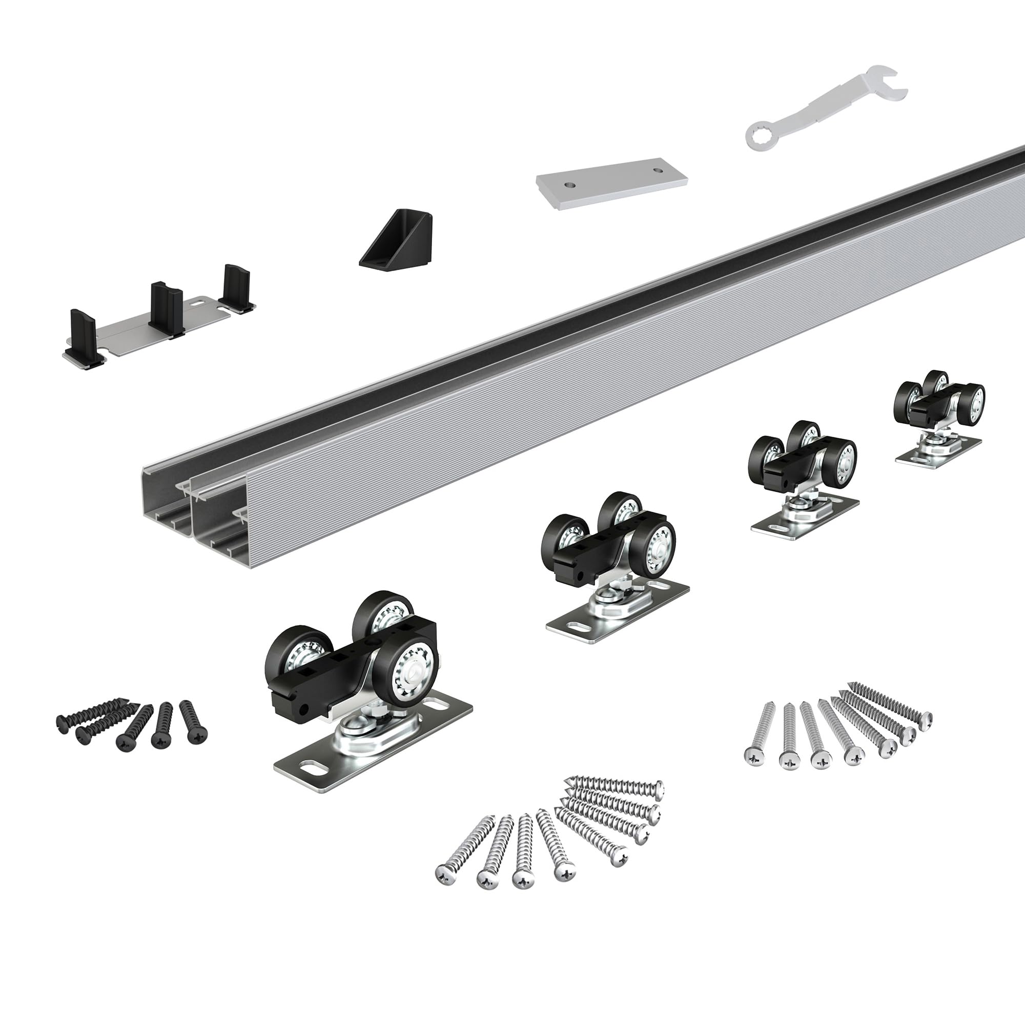 LILILIAN FMY  Heavy Duty Bypass Sliding Closet Door Track Hardware 48 in Aluminum Rail Kit for Cabinet Pocket Door Smooth Quiet Operation