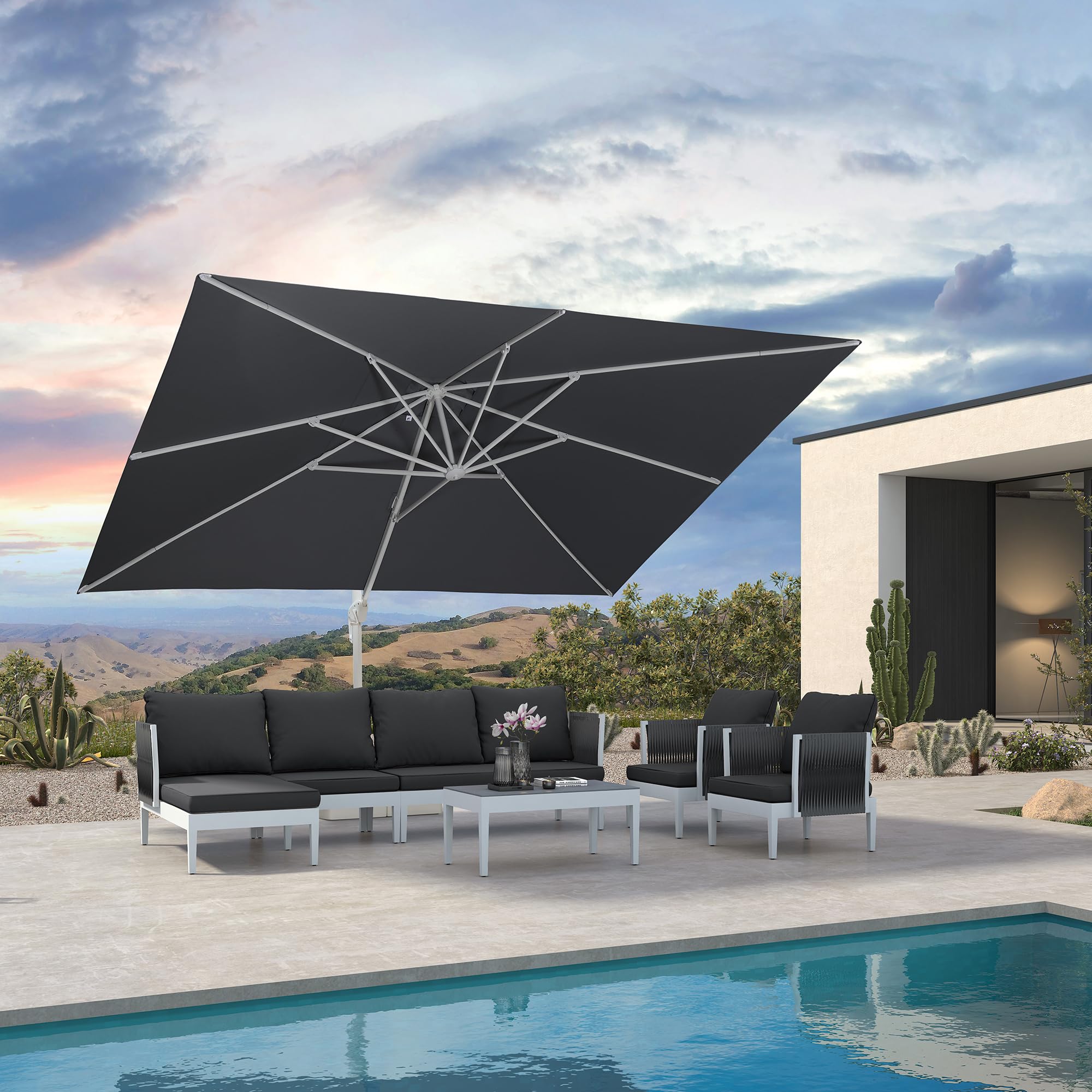 PURPLE LEAF LS02XBRC1013-LG 13-ft Aluminum Light gray Crank Cantilever Patio Umbrella