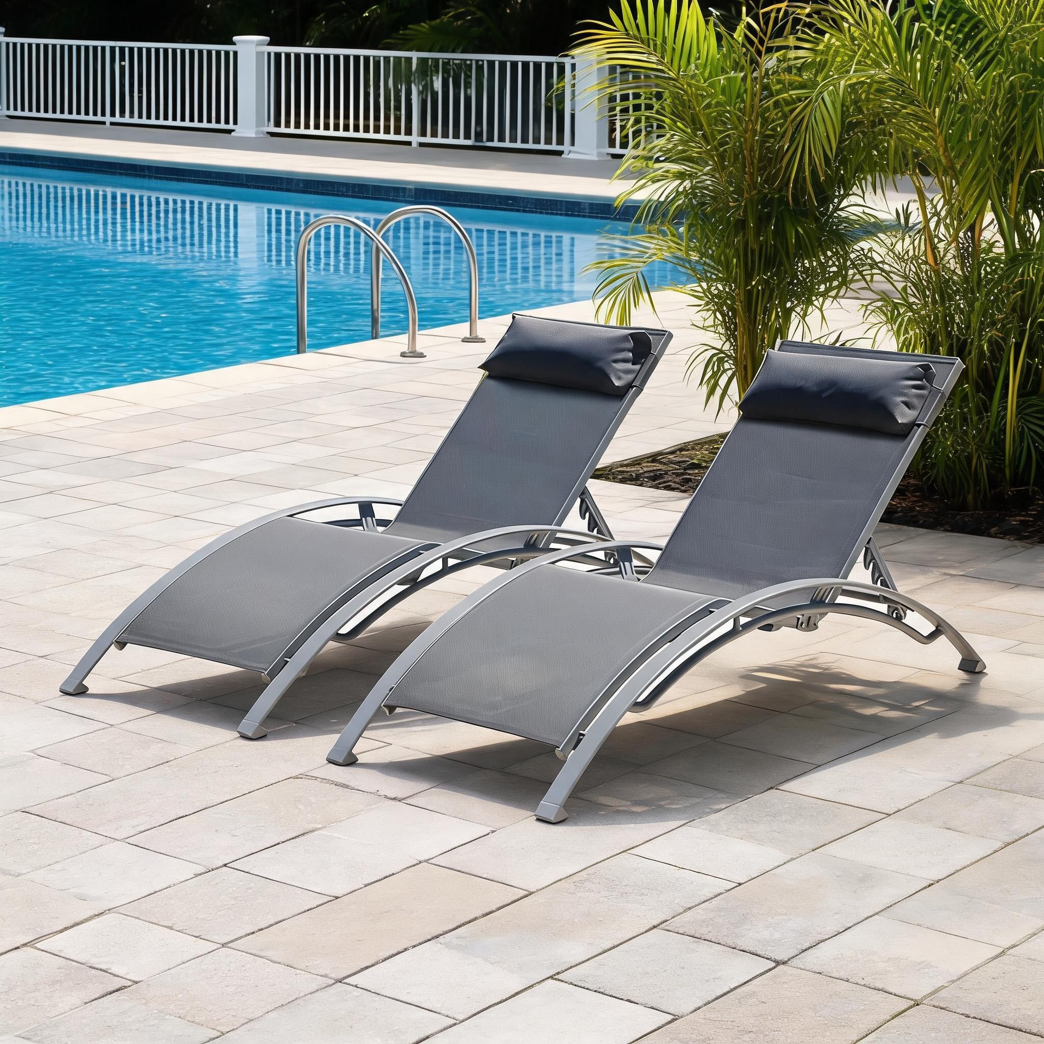 Naturefalls Set of 2 Slate Gray Aluminum Stackable Pool Lounge Chairs ...